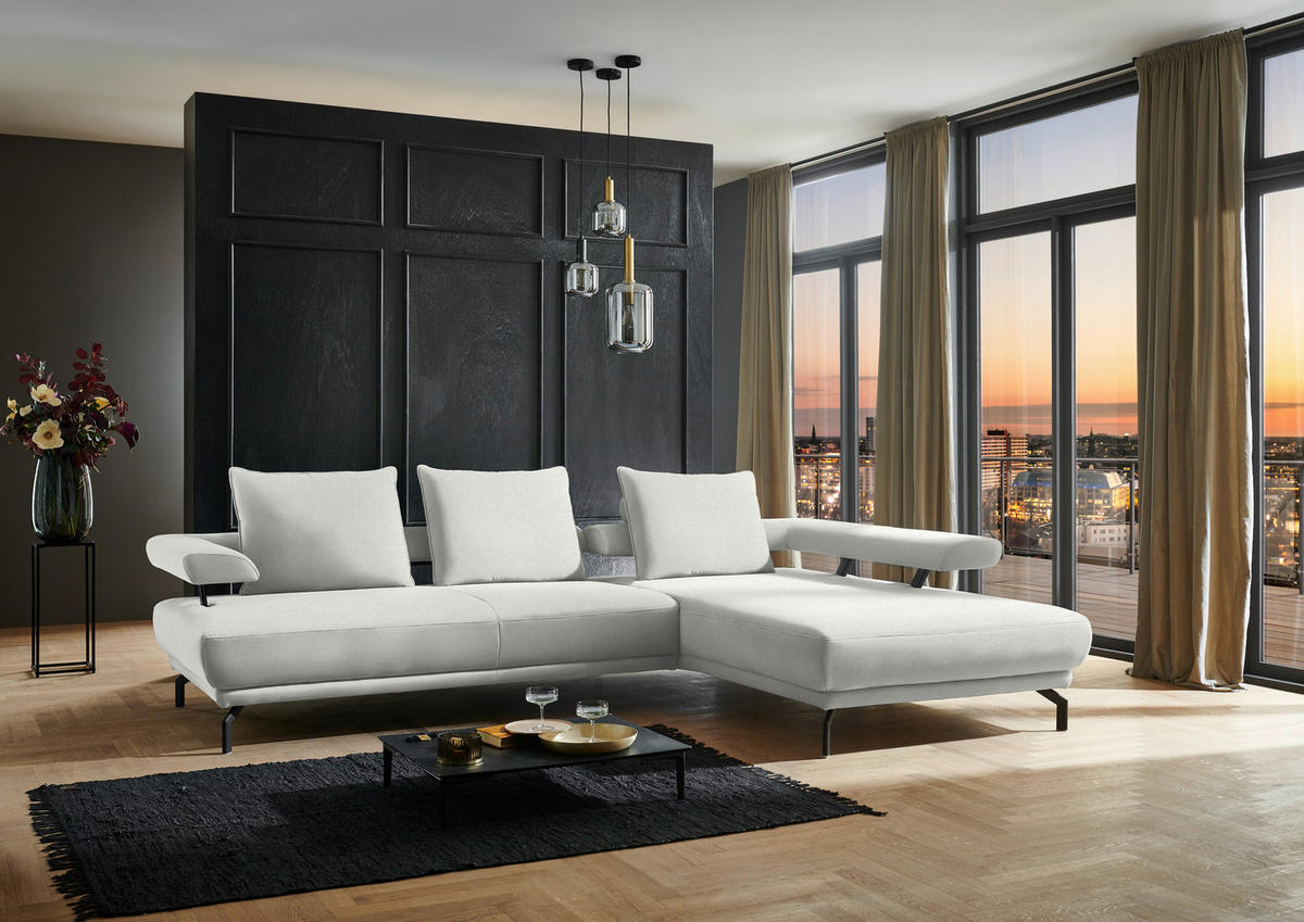 ECKSOFA in Chenille Ecru  - Ecru/Schwarz, Design, Textil/Metall (305/224cm) - Dieter Knoll