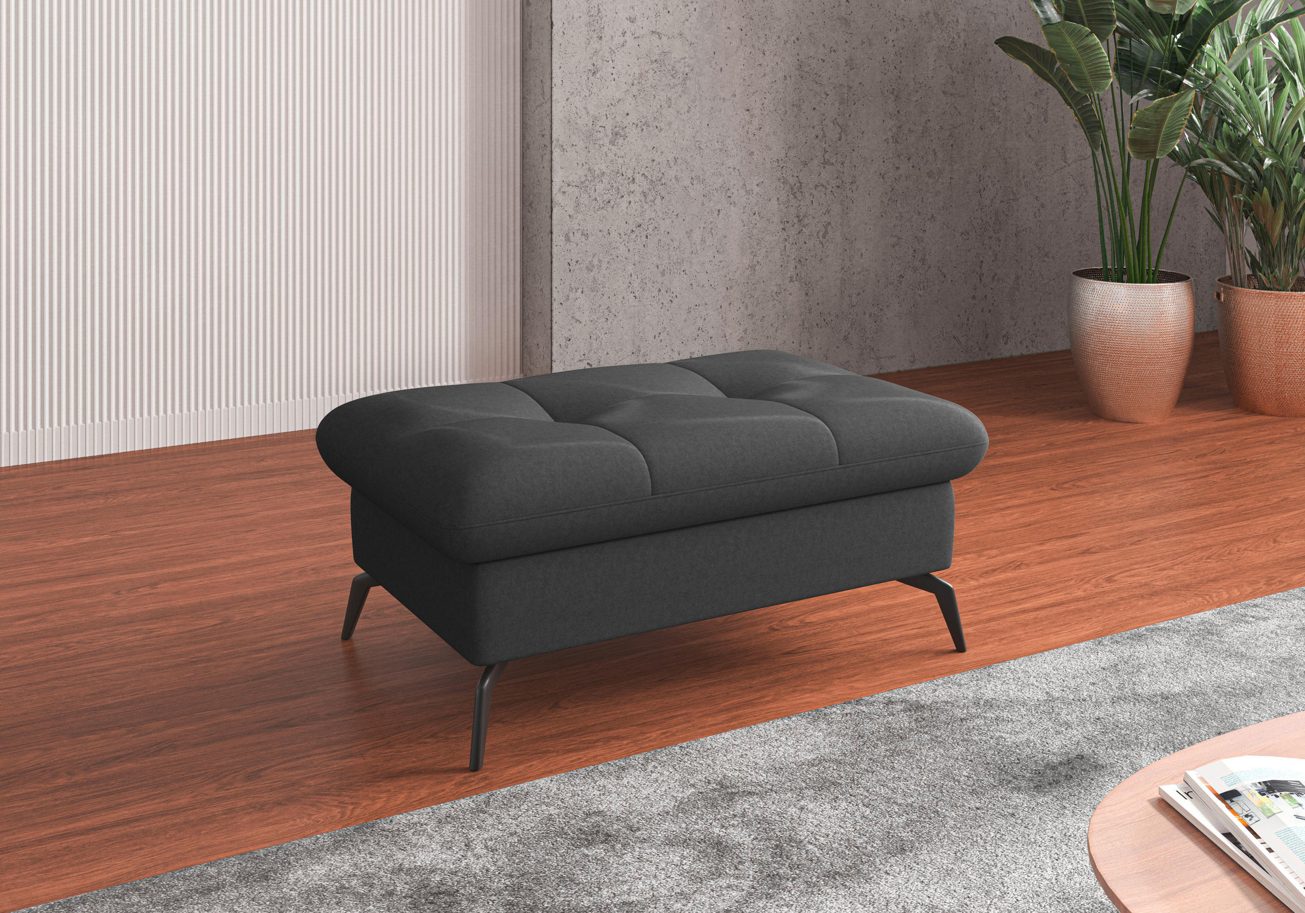 HOCKER Flachgewebe Dunkelgrau  - Dunkelgrau/Schwarz, KONVENTIONELL, Textil/Metall (102/47/69cm) - Sit & More