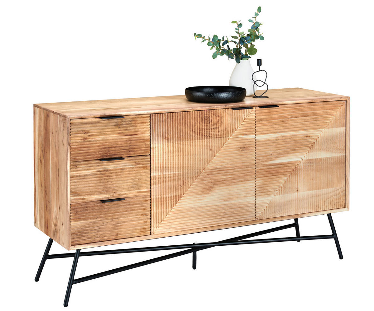 ŠIROKÁ KOMODA, akácie, černá, barvy akácie, 145/80/45 cm - černá/barvy akácie, Trend, kov/dřevo (145/80/45cm) - Ambia Home