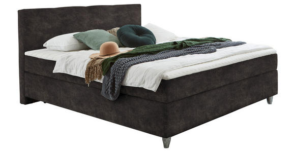 BOXSPRINGBETT 120/200 cm  in Graubraun  - Chromfarben/Graubraun, KONVENTIONELL, Kunststoff/Textil (120/200cm) - Hom`in