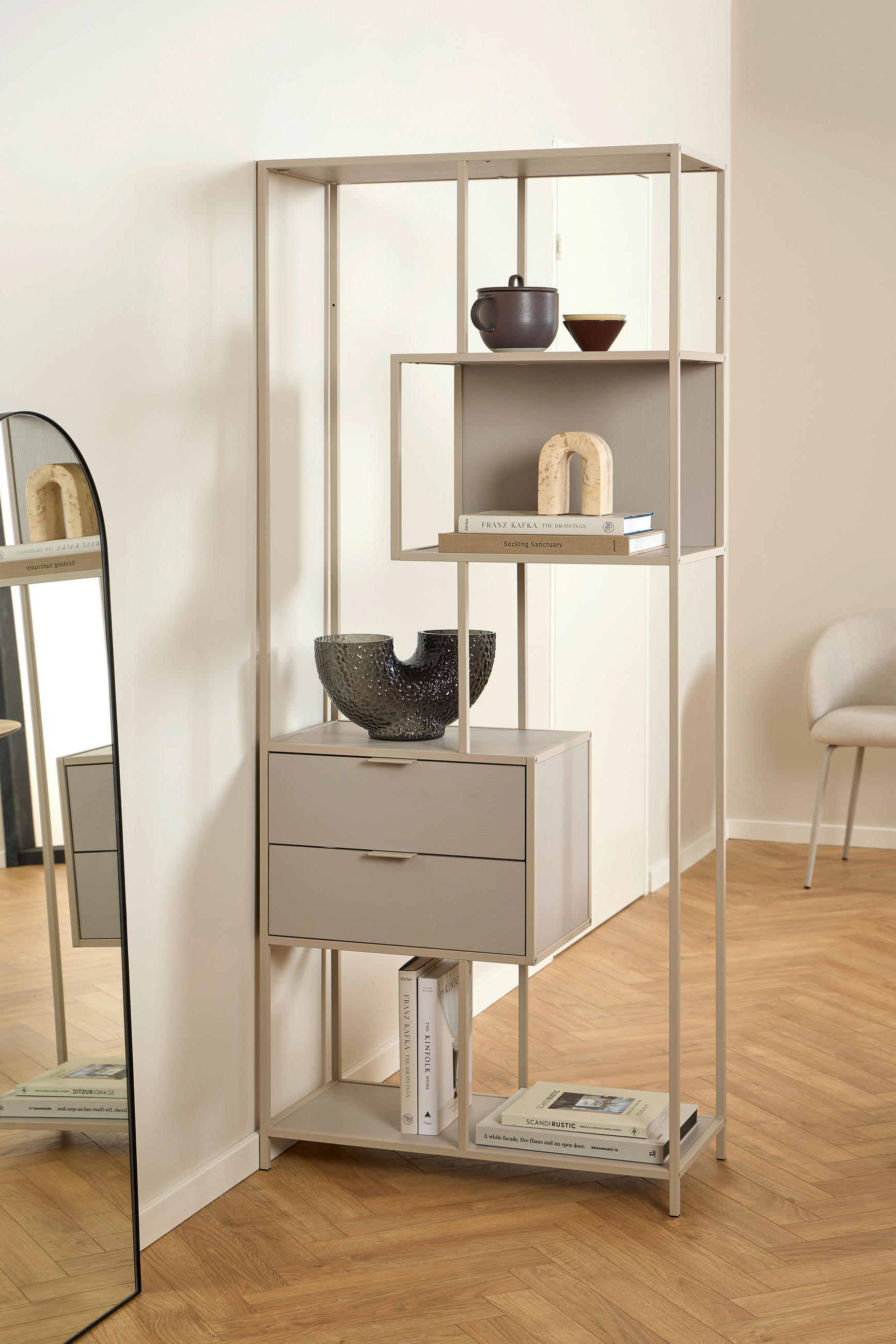 REGAL Hellgrau - Hellgrau/Schwarz, MODERN, Holzwerkstoff/Kunststoff (77/185/35cm)