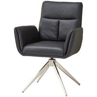 ARMLEHNSTUHL  Sitzfläche 360° drehbar  Echtleder  - Edelstahlfarben/Schwarz, MODERN, Leder/Metall (61/94/67cm) - MID.YOU