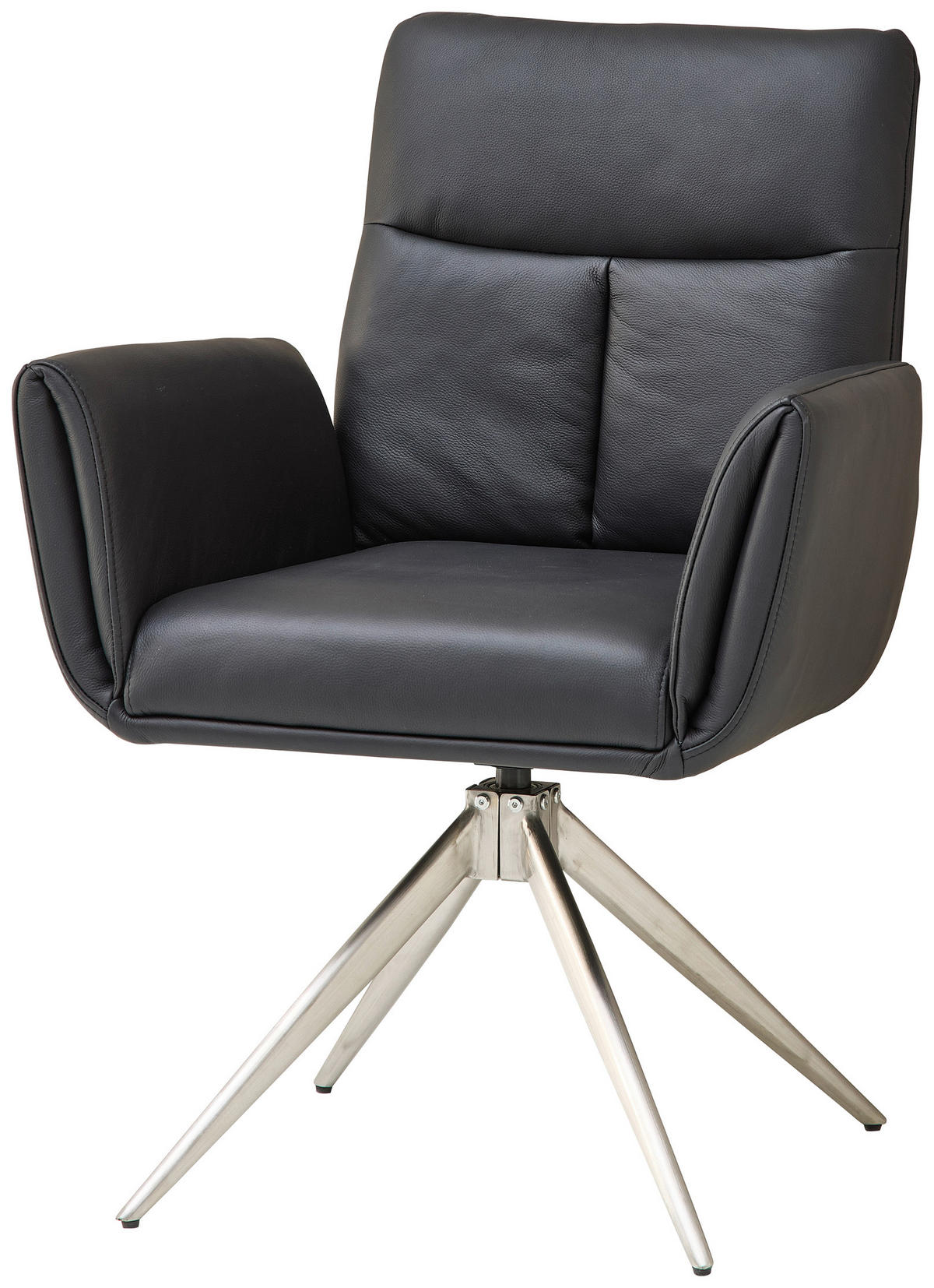ARMLEHNSTUHL  Sitzfläche 360° drehbar  Echtleder  - Edelstahlfarben/Schwarz, MODERN, Leder/Metall (61/94/67cm) - MID.YOU