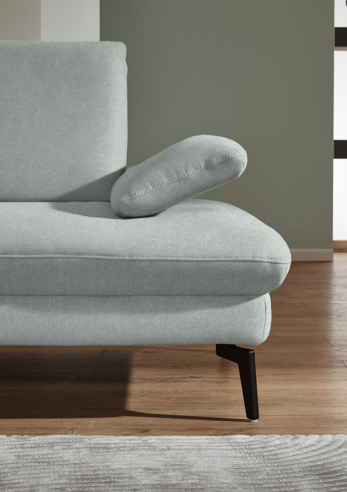 ECKSOFA in Chenille, Mikrofaser Hellblau, Salbeigrün  - Salbeigrün/Schwarz, Design, Textil/Metall (157/299cm) - Dieter Knoll