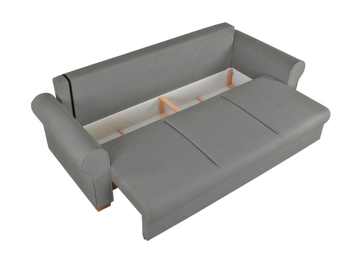 SCHLAFSOFA in Bouclé Grau  - Buchefarben/Grau, Design, Holz/Textil (240/94/98cm) - MID.YOU