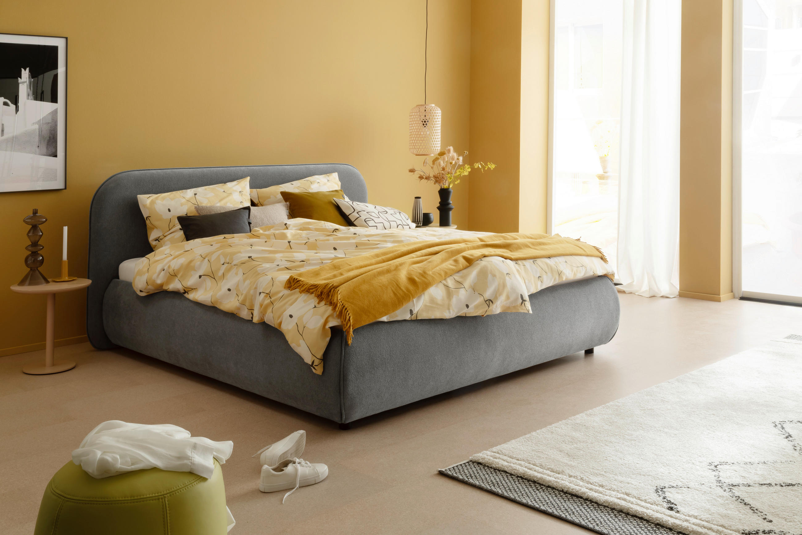 POLSTERBETT LISSABON Lattenrost, Bettkasten 180/200 cm  in Grau  - Birkefarben/Buchefarben, Design, Holz/Textil (180/200cm) - Schöner Wohnen