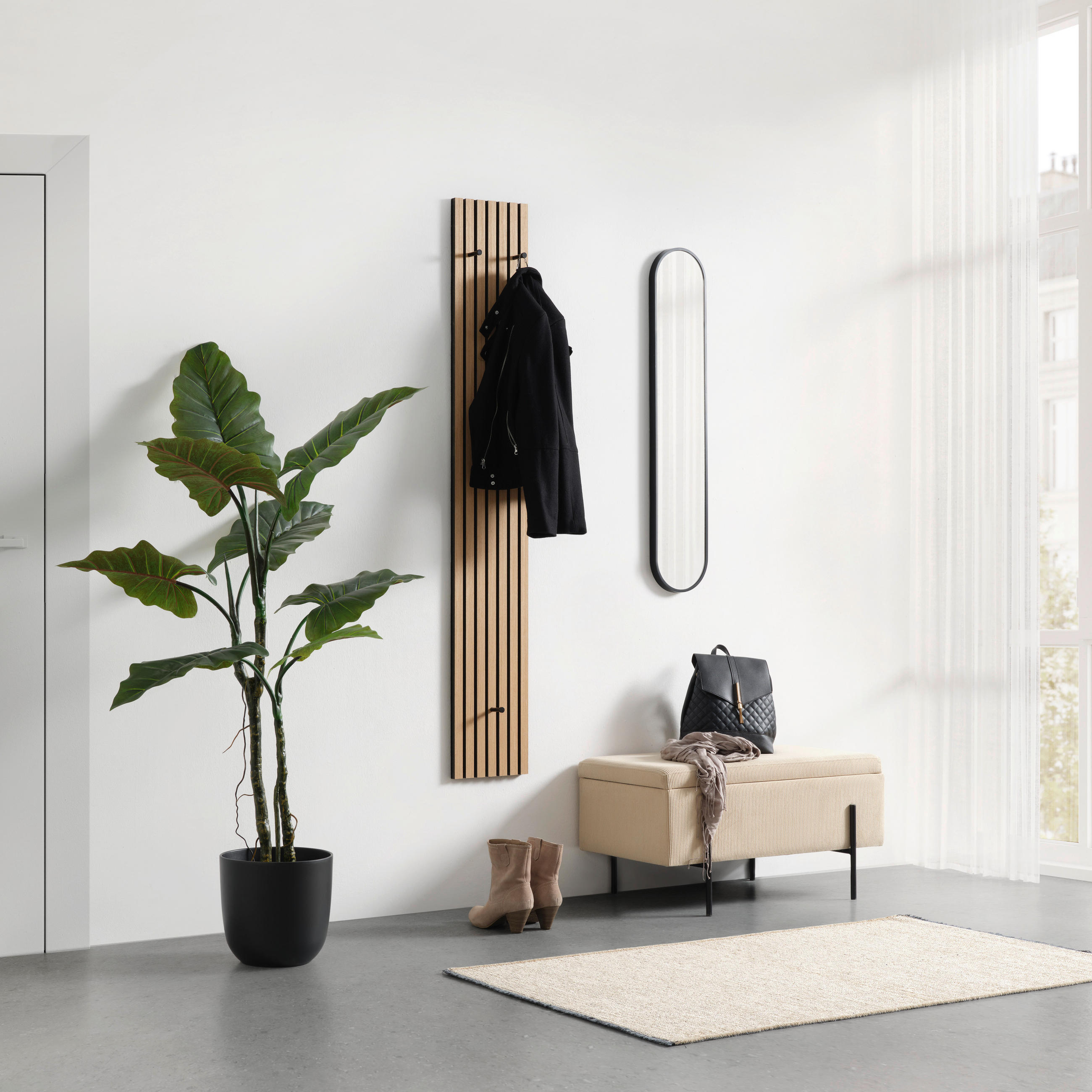 WANDGARDEROBE  in Schwarz, Eiche Artisan  - Schwarz/Eiche Artisan, MODERN, Holzwerkstoff/Textil (25/160/7cm) - Xora
