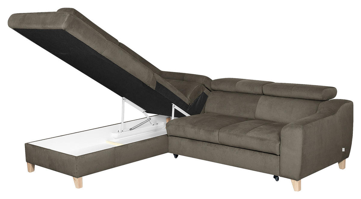 ECKSOFA in Webstoff Graubraun  - Graubraun/Buchefarben, Design, Holz/Textil (208/245cm) - Livetastic