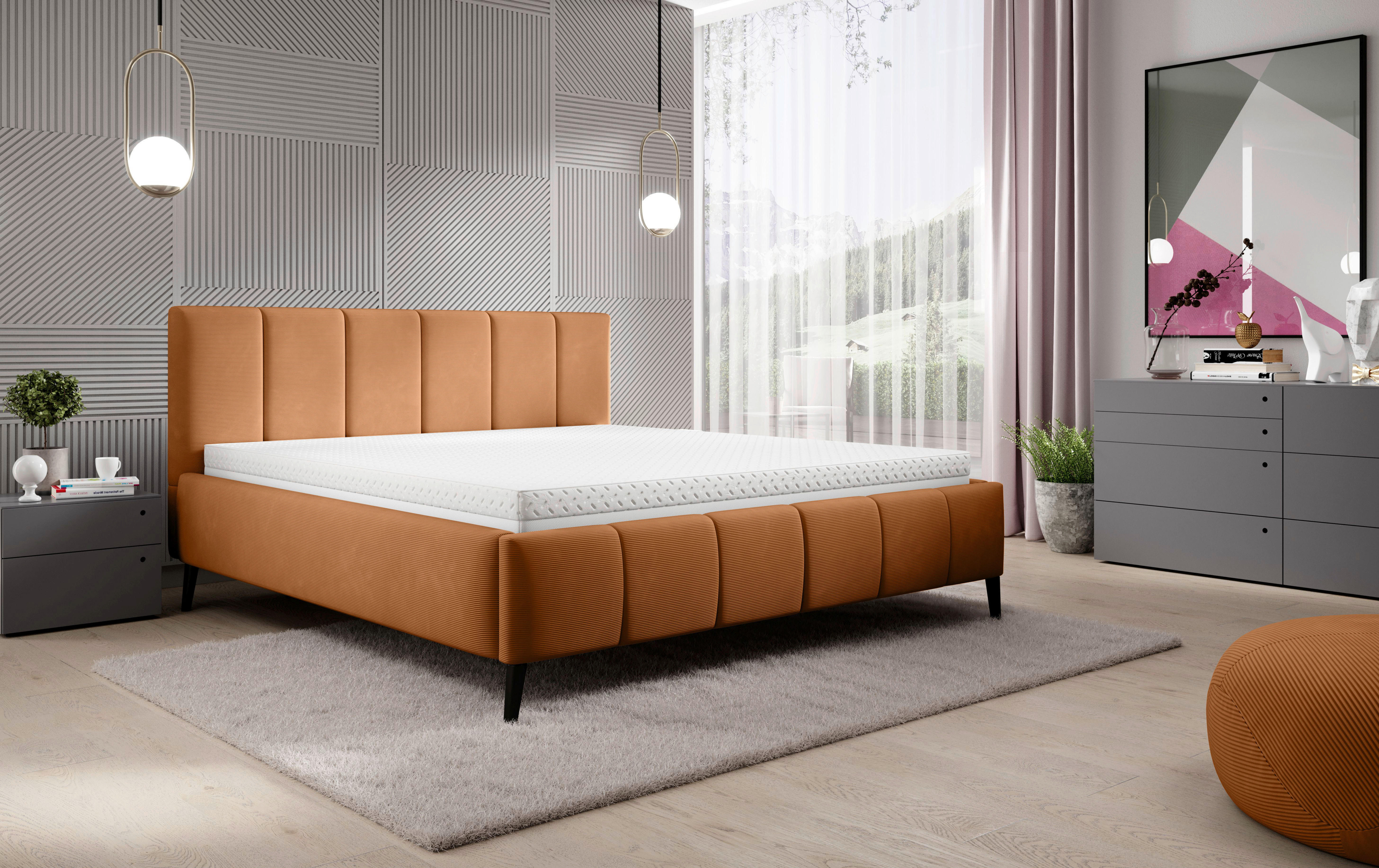 POLSTERBETT 180/200 cm  in Dunkelorange  - Dunkelorange/Schwarz, Trend, Holz/Textil (180/200cm) - home24