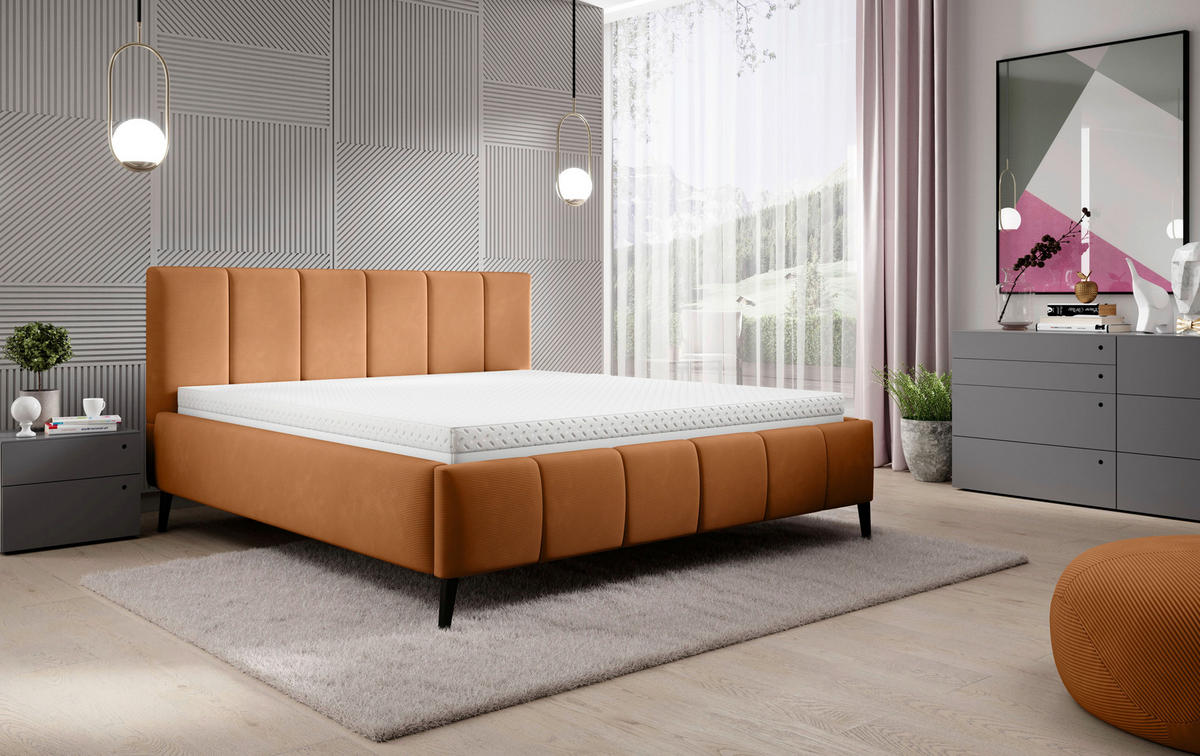 POLSTERBETT gepolstertes Kopfteil, Lattenrost Dunkelorange 180/200 cm  - Dunkelorange/Schwarz, Trend, Holz/Textil (180/200cm) - home24