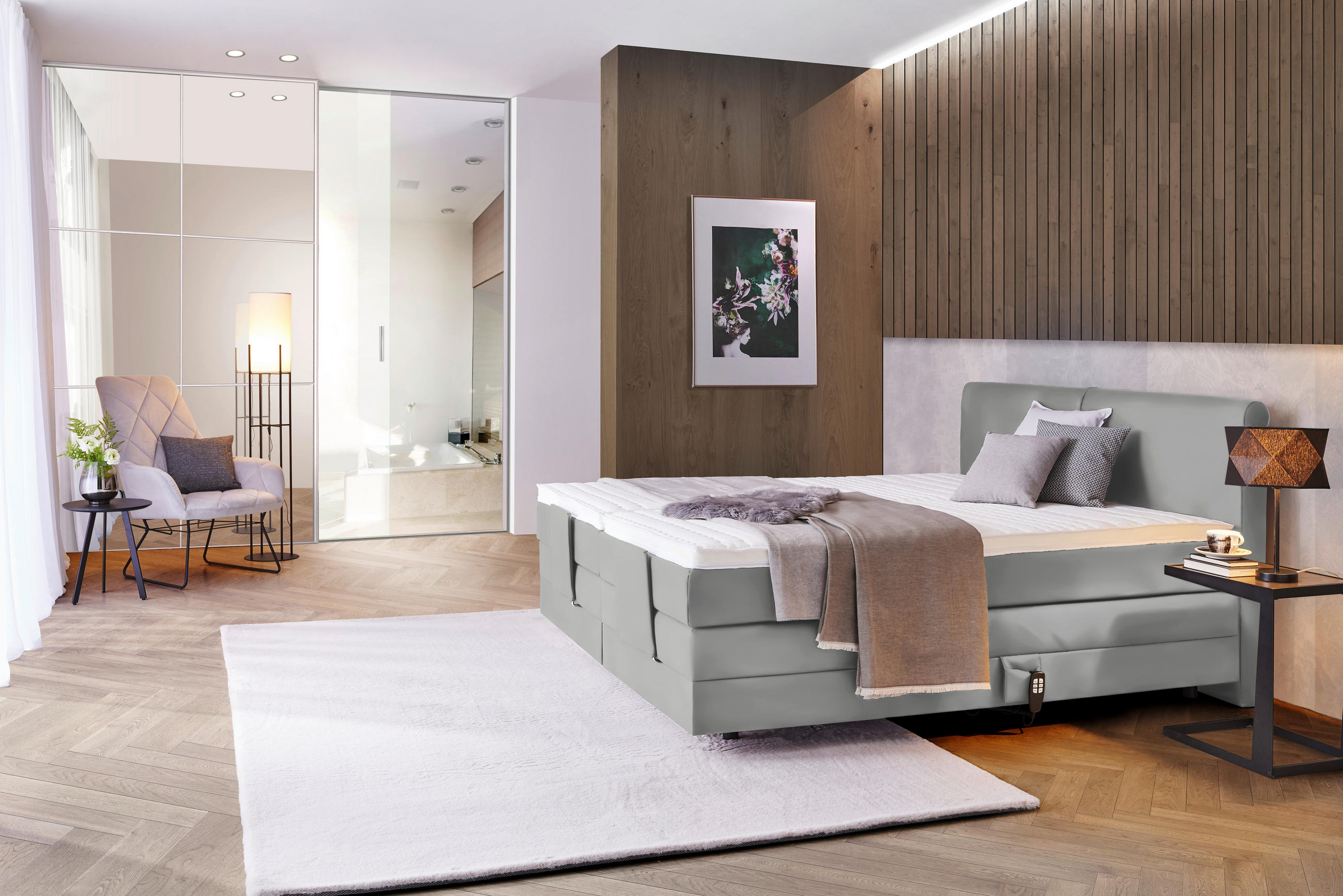 BOXSPRINGBETT 160/200 cm  in Hellgrau  - Hellgrau/Schwarz, Design, Kunststoff/Textil (160/200cm) - Hom`in