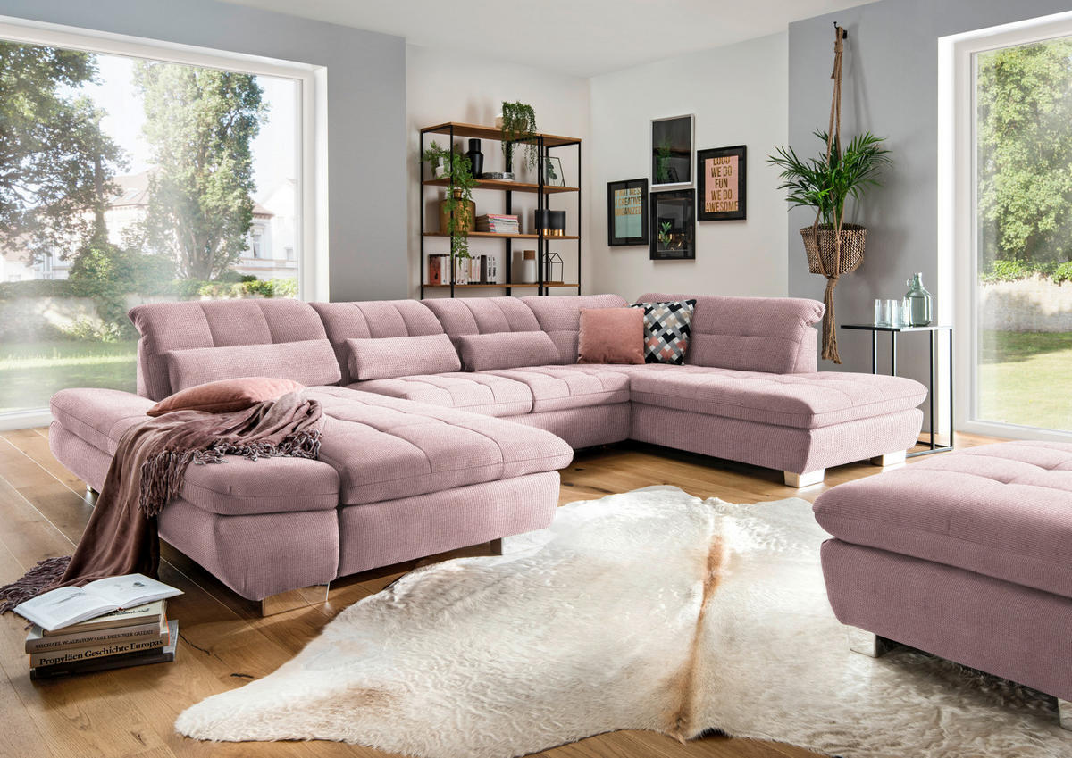 WOHNLANDSCHAFT in Mikrofaser Rosa  - Chromfarben/Rosa, Design, Kunststoff/Textil (204/350/211cm) - Xora