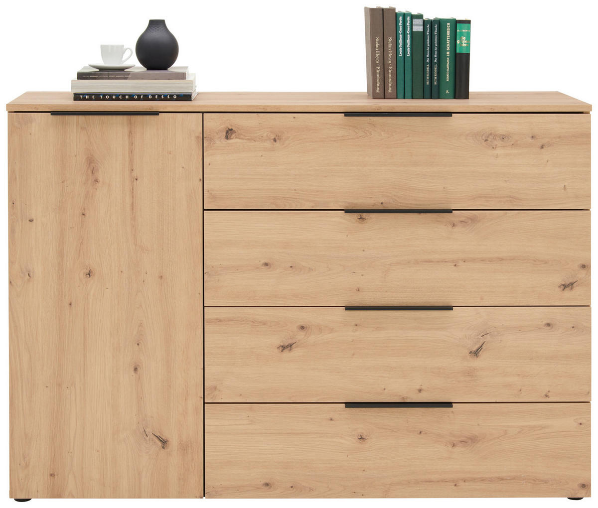 KOMMODE 135.9/92.9/42 cm  in Eichefarben  - Eichefarben/Schwarz, Konventionell, Holzwerkstoff/Metall (135.9/92.9/42cm) - Xora