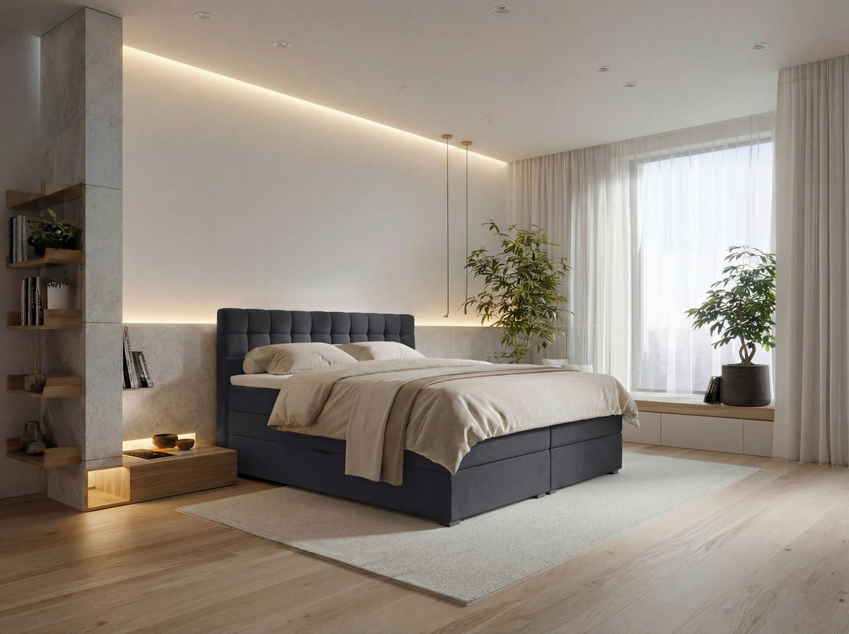 BOXSPRINGBETT 180/200 cm,  in Schwarz, Bettkasten, Topper, Matratzen, H3 = fest  - Schwarz, KONVENTIONELL, Kunststoff/Textil (180/200cm) - Boxxx