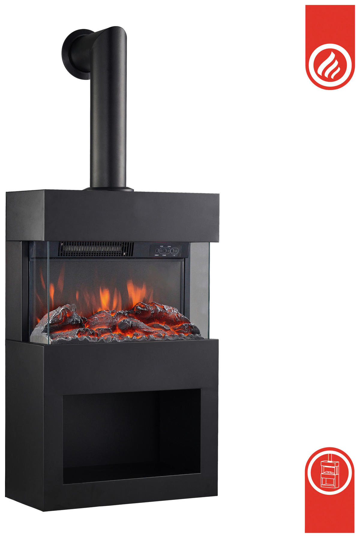 ELEKTROKAMIN - Schwarz, Basics, Glas/Metall (48,0/117,2/21,7cm)
