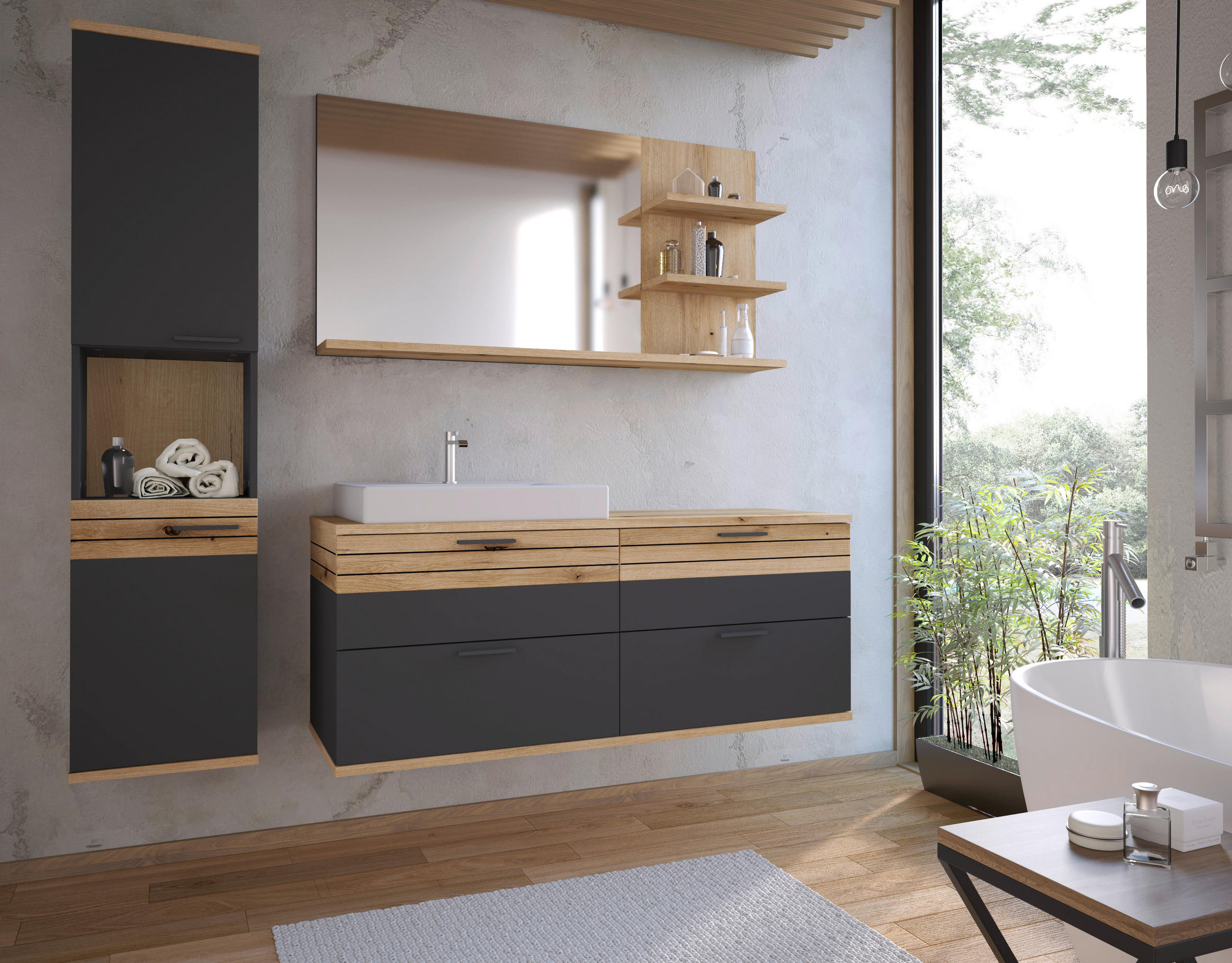 WASCHTISCHUNTERSCHRANK  - Eichefarben/Anthrazit, MODERN, Keramik/Holzwerkstoff (140/57/48cm) - MID.YOU