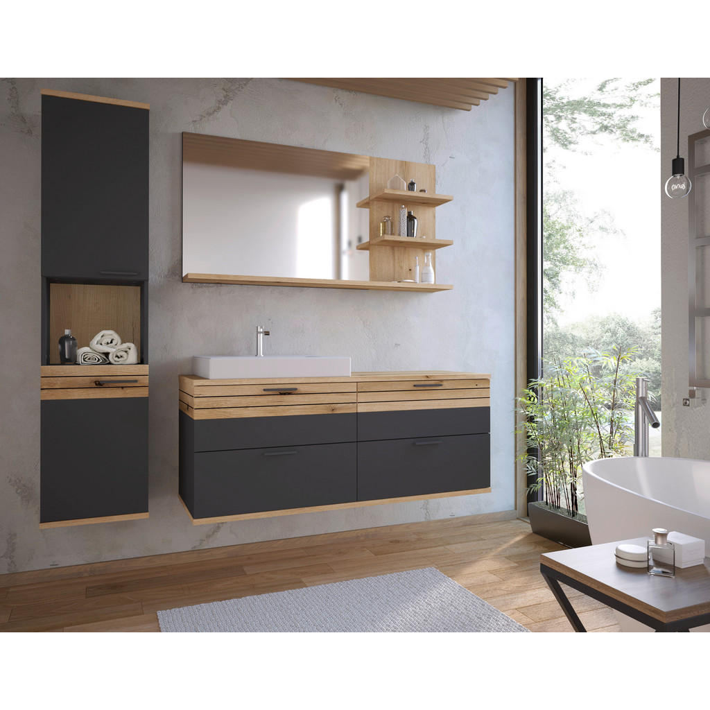 Thumbnail - Mid.you Hochschrank Cotia, Anthrazit, Eiche, Holzwerkstoff, 2 Fächer, 40x170x30 cm, hängend, Badezimmer, Badezimmerschrä...