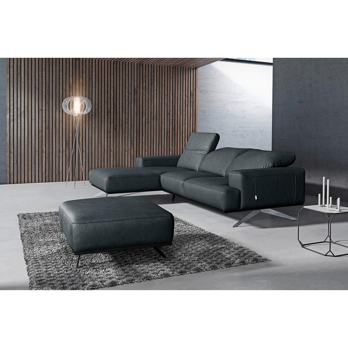 ECKSOFA  in Echtleder Blau  187/295 cm  - Chromfarben/Blau, Design, Leder/Metall (187/295cm) - Livetastic