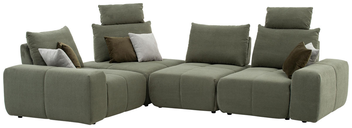 ECKSOFA in Velours Olivgrün  - Schwarz/Olivgrün, Design, Kunststoff/Textil (236/326cm) - Xora