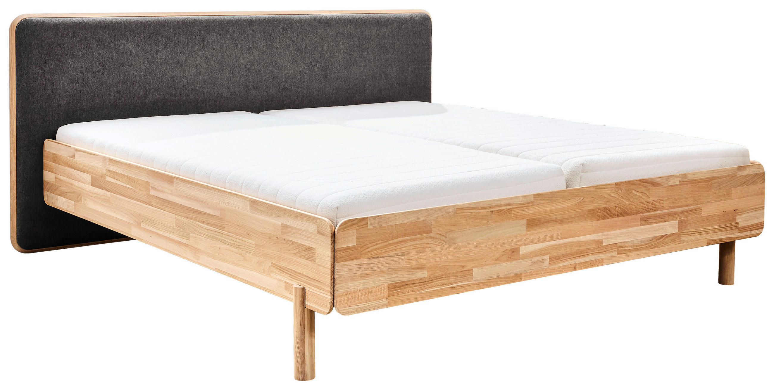 BETT 180/200 cm,  in Dunkelgrau, Wildeiche,  - Wildeiche/Dunkelgrau, Natur, Holz/Textil (180/200cm) - Linea Natura