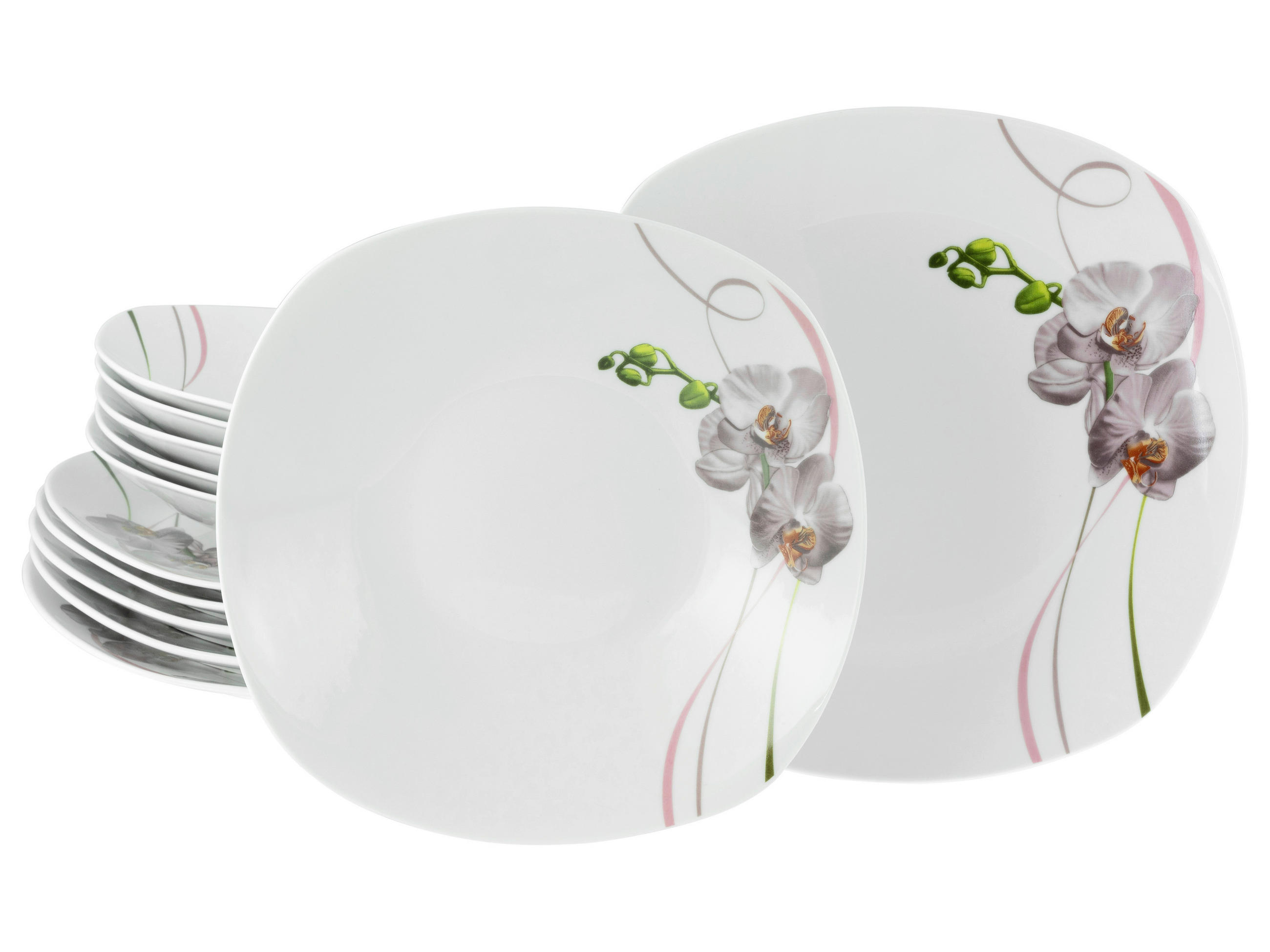 SERVIS Square Orchidee 12 delar  - vit/rosa, Trend, keramik - Creatable