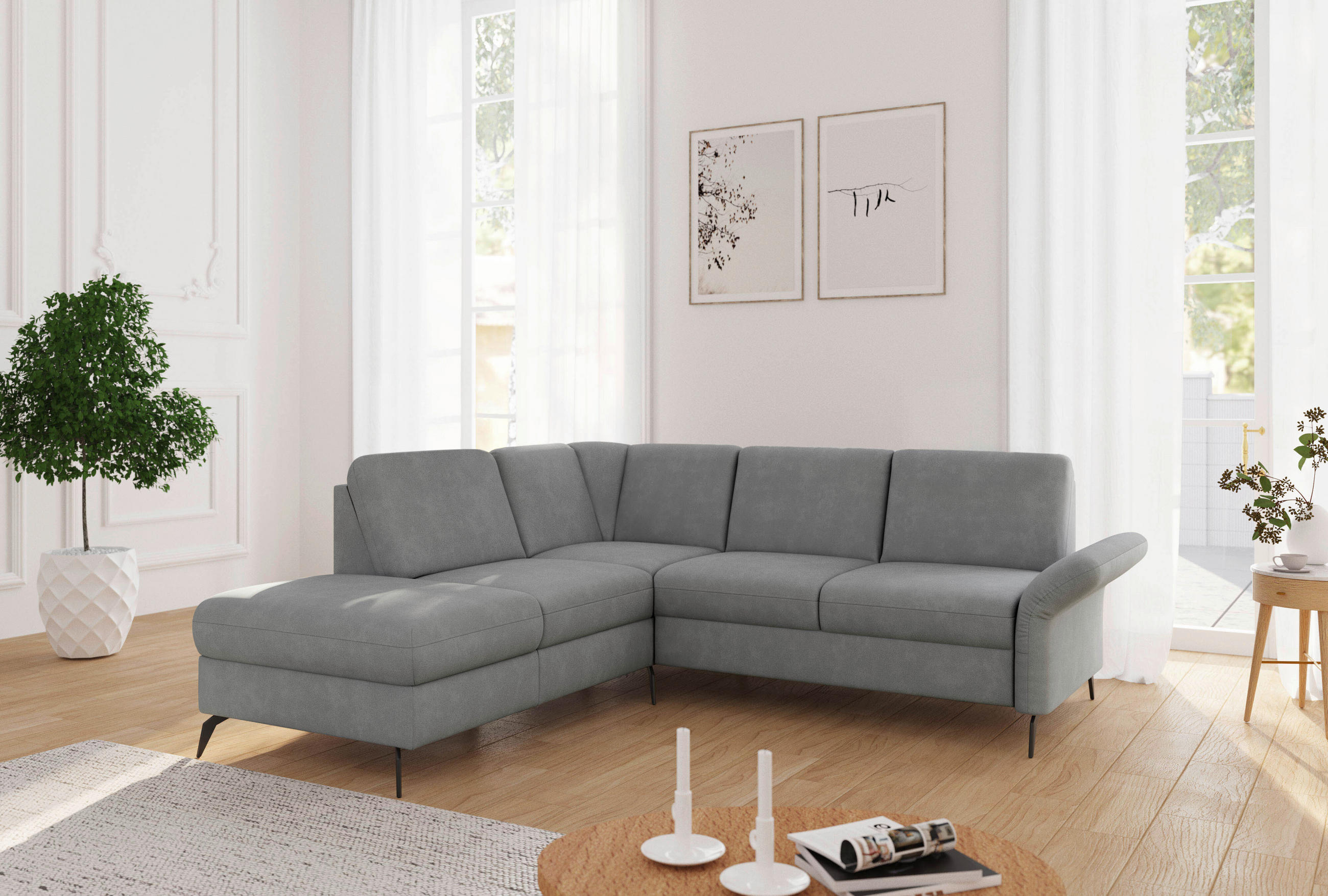 ECKSOFA ROCHELLE E Grau Flachgewebe  - Schwarz/Grau, KONVENTIONELL, Textil/Metall (216/240cm) - Sit & More