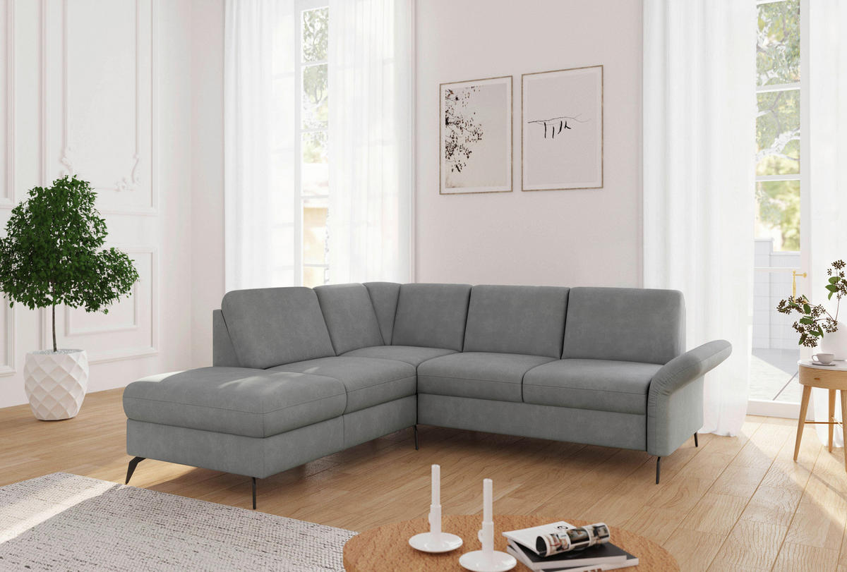 ECKSOFA ROCHELLE E Grau Flachgewebe  - Schwarz/Grau, KONVENTIONELL, Textil/Metall (216/240cm) - Sit & More