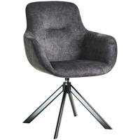 ARMLEHNSTUHL  in Edelstahl Velours  - Schwarz/Grau, Basics, Textil/Metall (62/89/61cm) - Celina Home