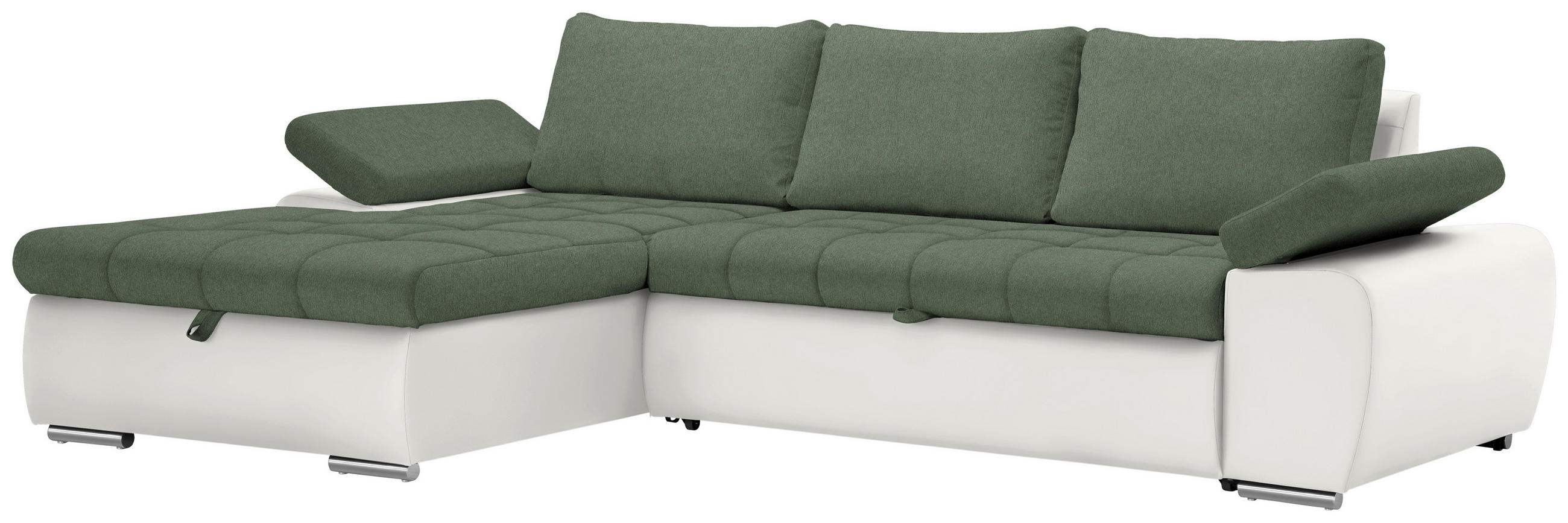 Thumbnail - Mid.you Ecksofa, Weiß, Olivgrün, Textil, 3-Sitzer, Ottomane links, L-Form, 271x175 cm, seitenverkehrt erhältlich, Schlaf...
