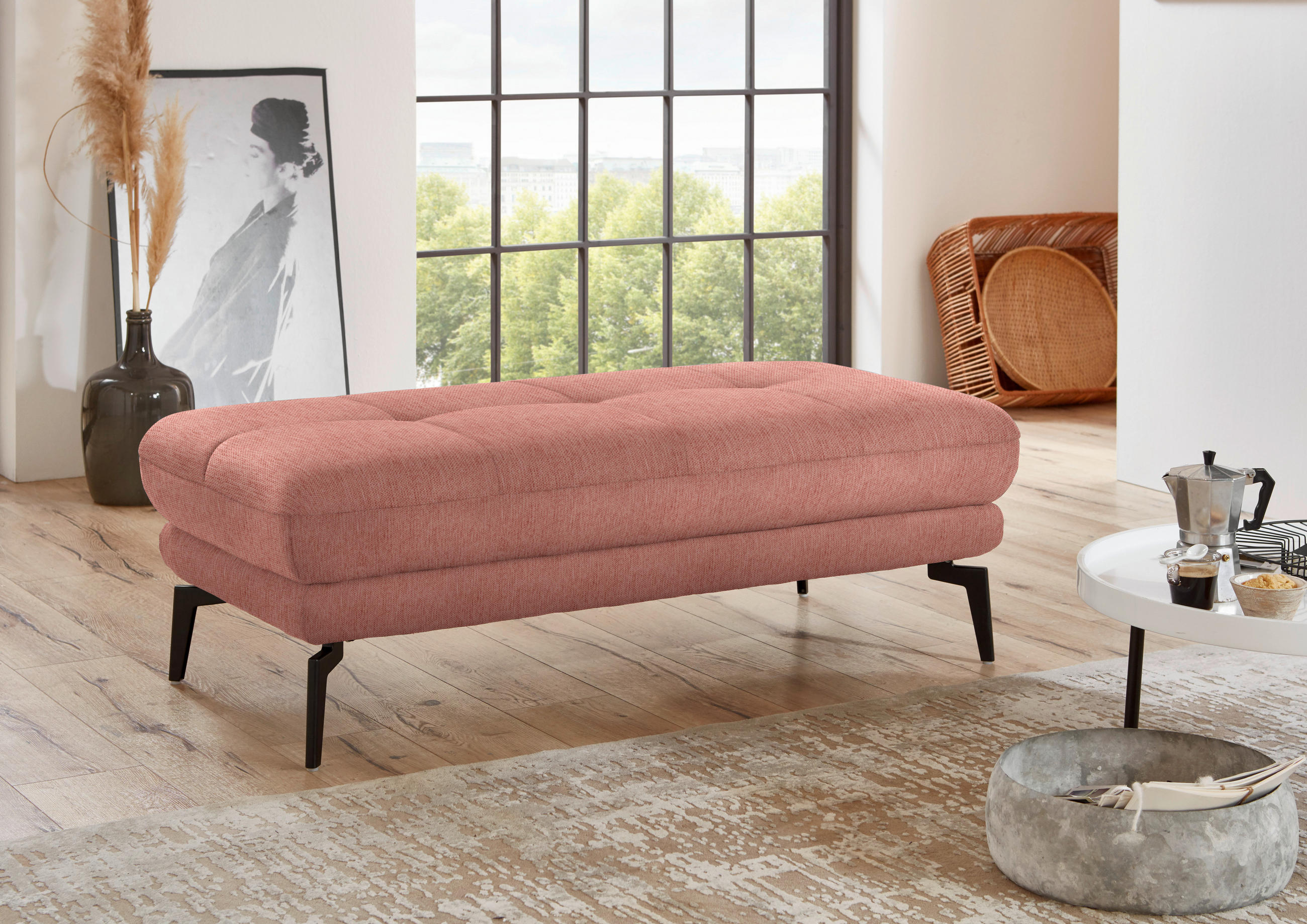 HOCKER in Textil Altrosa  - Schwarz/Altrosa, Design, Textil/Metall (132/45/68cm) - Beldomo Style