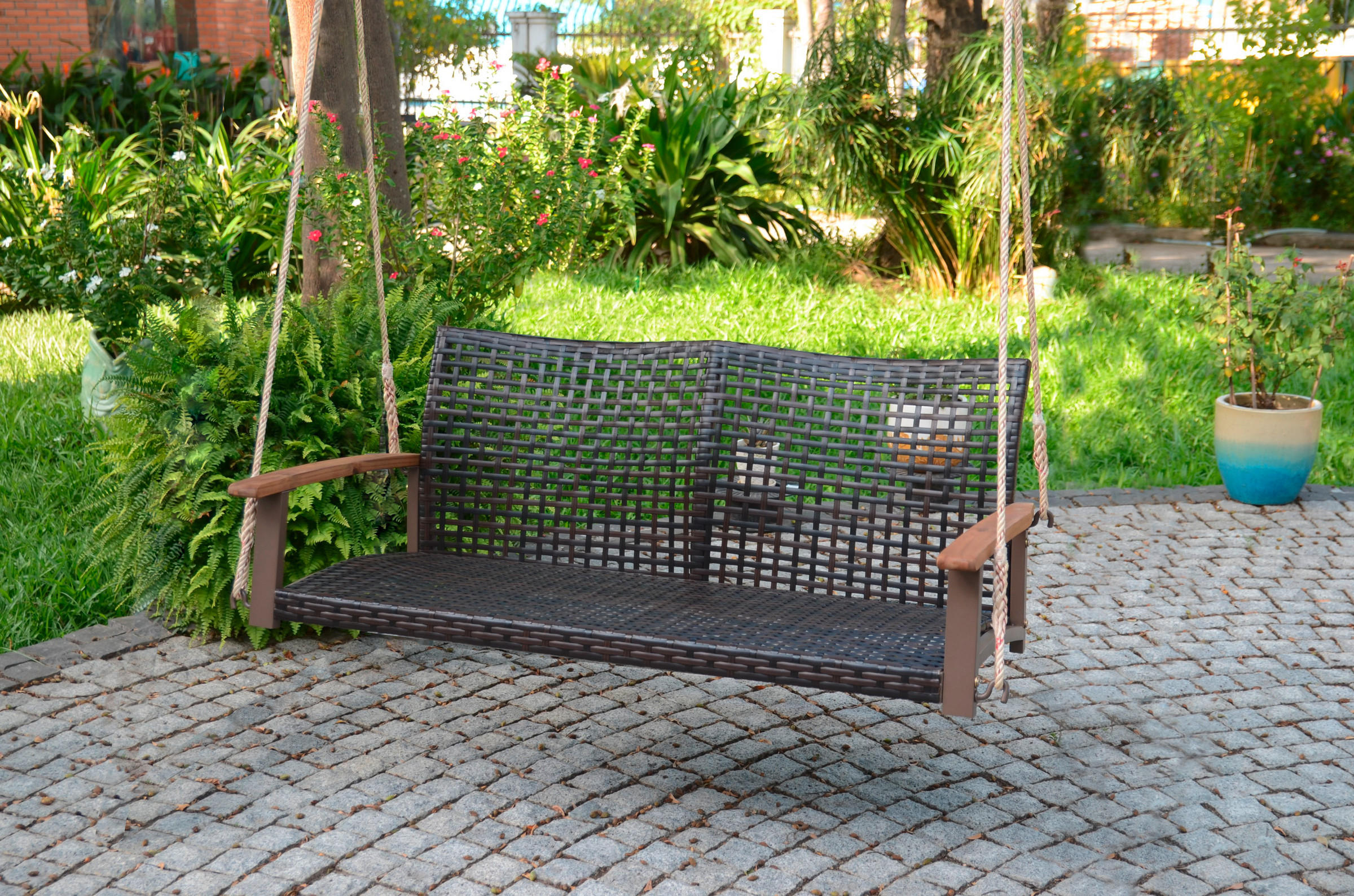 HÄNGEBANK 120/79/57 cm  - Braun/Akaziefarben, Basics, Holz/Kunststoff (120/79/57cm) - Gardenson