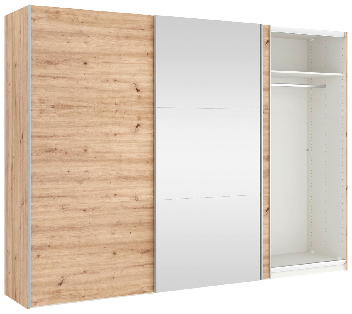 SCHWEBETÜRENSCHRANK  in Eiche Artisan  - Silberfarben/Eiche Artisan, KONVENTIONELL, Glas/Holzwerkstoff (303/220/65cm) - Jutzler