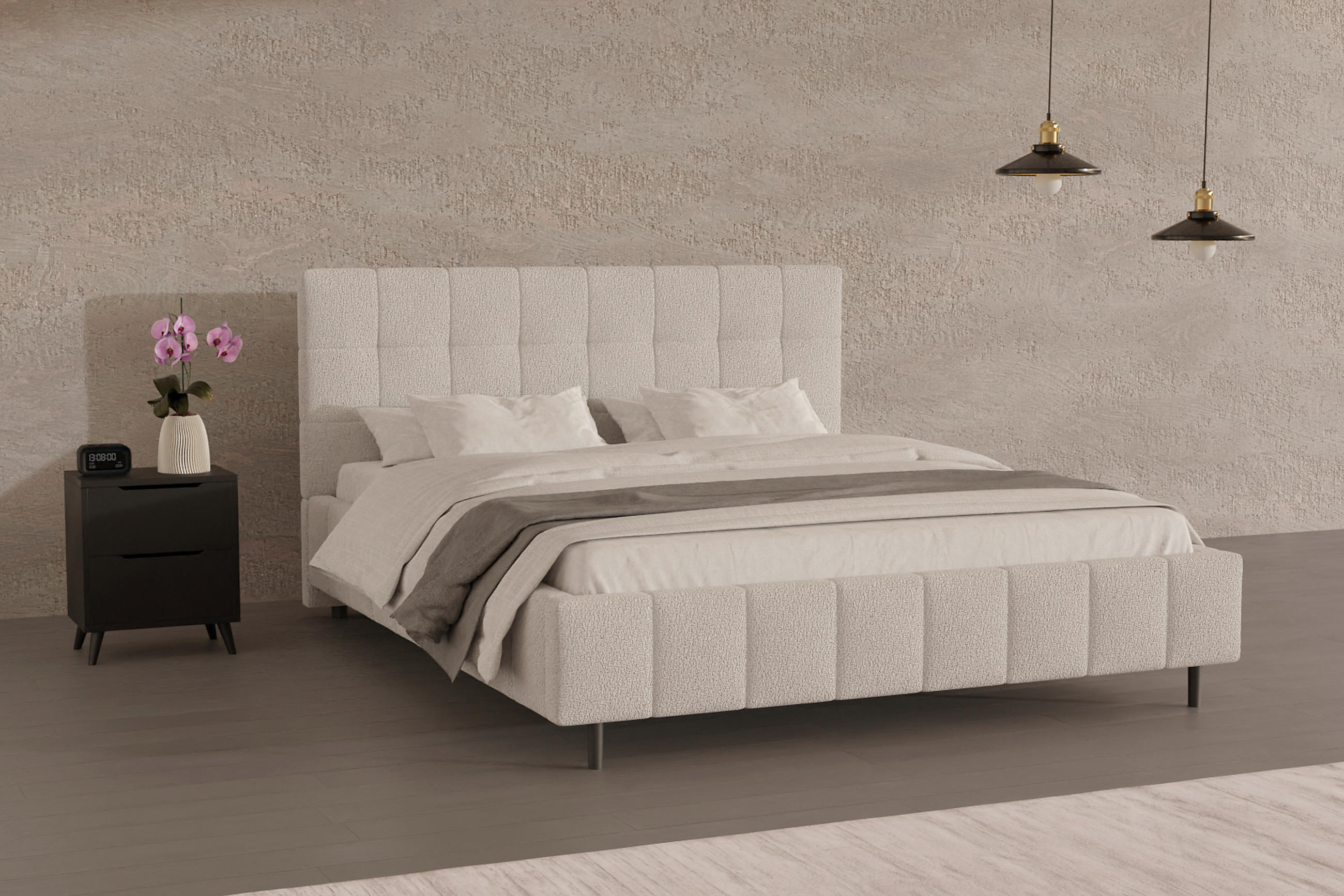 POLSTERBETT 180/200 cm  in Naturfarben  - Schwarz/Naturfarben, Modern, Holz/Textil (180/200cm) - MID.YOU