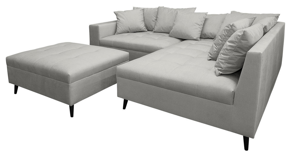 Ecksofa inkl. Hocker Grau Mikrofaser  - Schwarz/Grau, Design, Holz/Textil (247/174cm) - MID.YOU