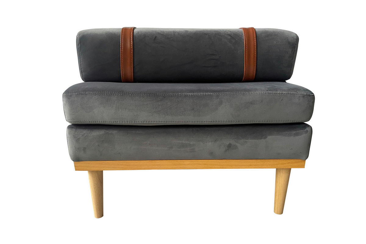 CHAISELONGUE Samt Grau  - Naturfarben/Grau, MODERN, Holz/Textil (180/42/75cm) - Livetastic