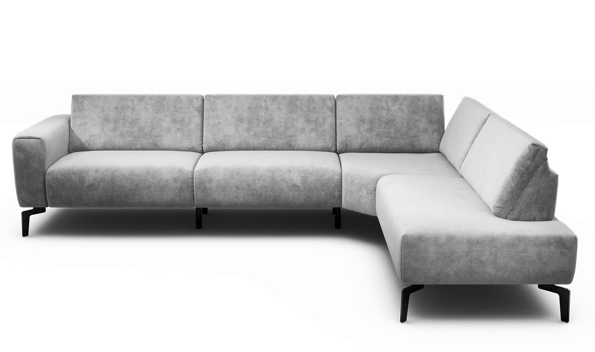ECKSOFA in Samt Hellgrau  296/213 cm  - Hellgrau/Schwarz, Design, Textil/Metall (296/213cm) - SENSOO