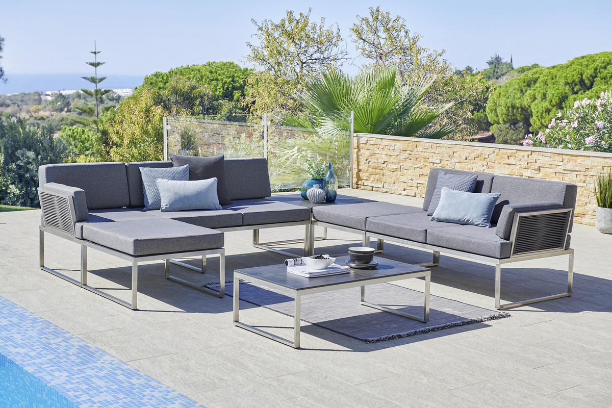 LOUNGEENDTEIL  - Edelstahlfarben/Dunkelgrau, Modern, Textil/Metall (70/75/83cm) - Amatio