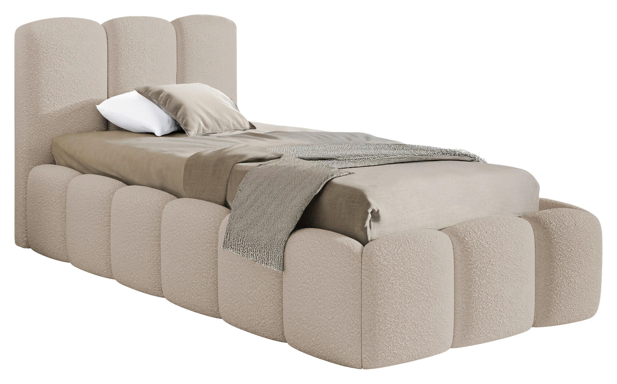 POLSTERBETT Cloudy Lattenrost, Bettkasten 90/200 cm  in Sandfarben  - Sandfarben, MODERN, Holz/Textil (90/200cm) - Livetastic
