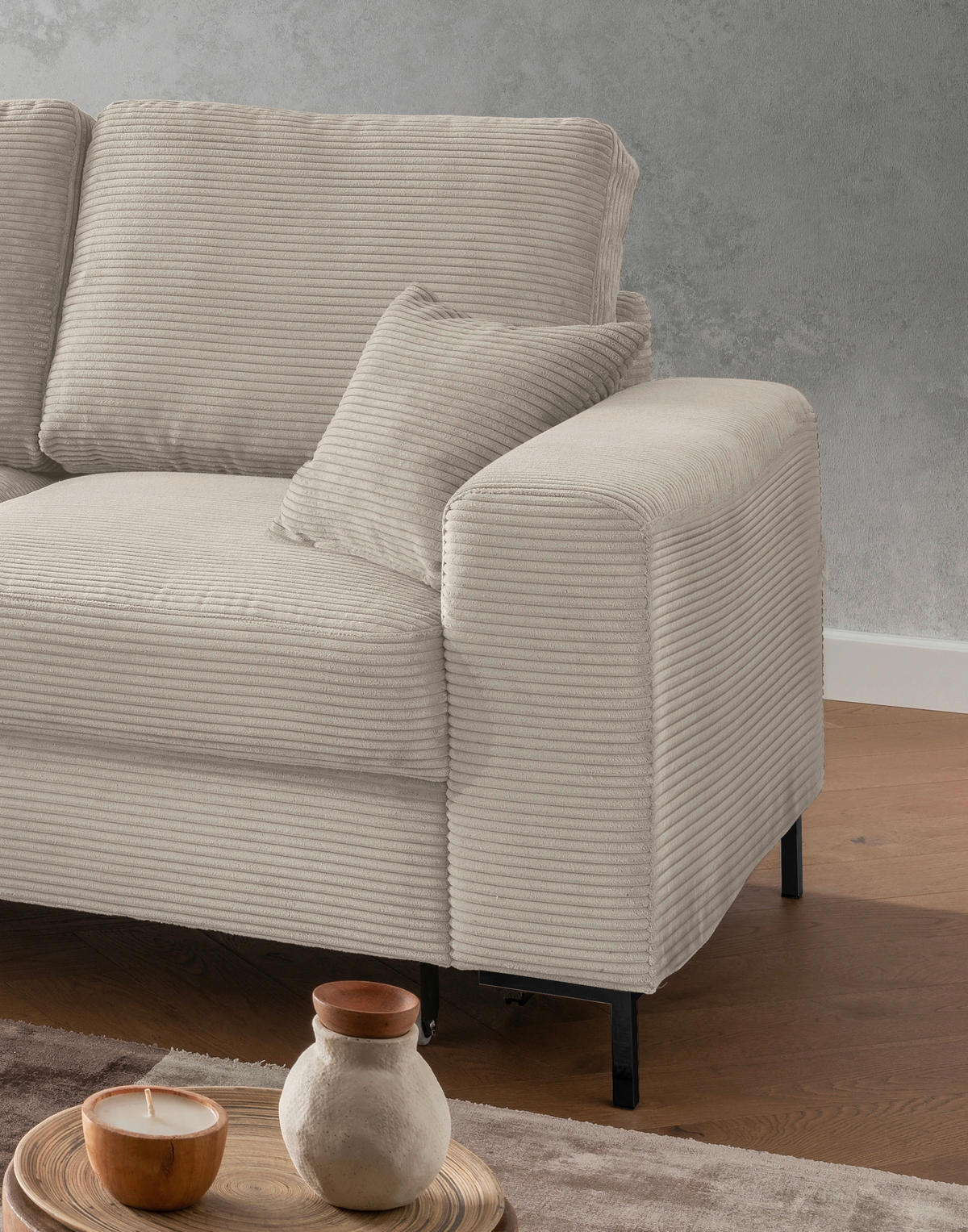 ECKSCHLAFSOFA  mit Rücken echt Cord Beige  - Beige/Schwarz, KONVENTIONELL, Textil/Metall (143/237cm) - Livetastic