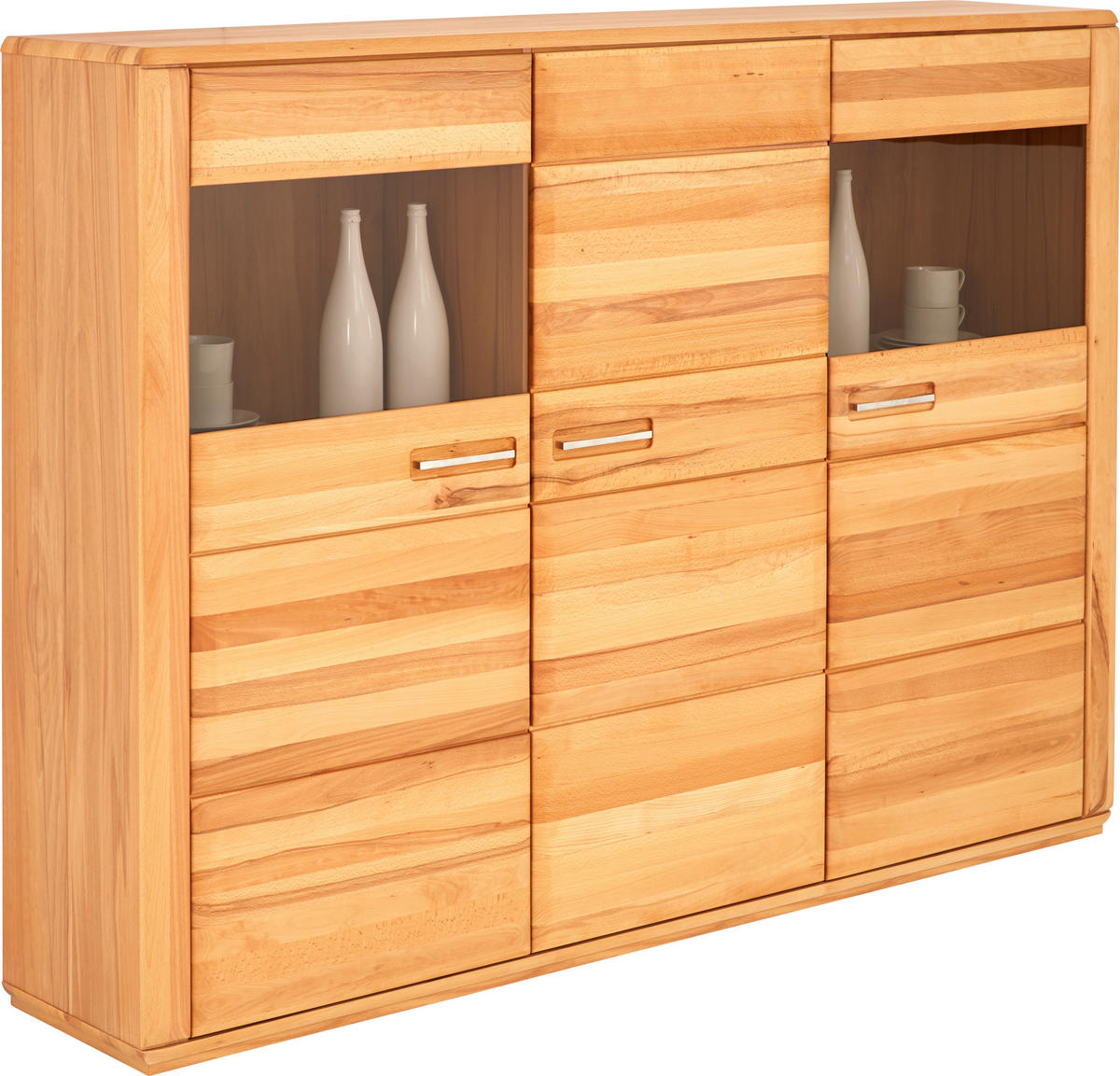 HIGHBOARD  in 179/131/38 cm  - Edelstahlfarben/Buchefarben, KONVENTIONELL, Glas/Holz (179/131/38cm) - Novel