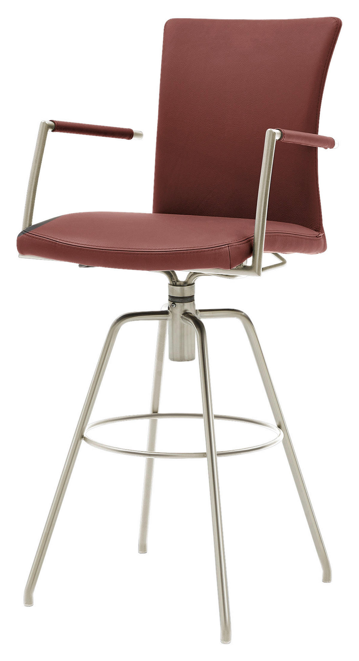 BARHOCKER Echtleder Rot Lederauswahl, Stoffauswahl, Typenauswahl, automatische Rückholfunktion  - Rot, Design, Leder/Metall (55/114/58cm) - Musterring