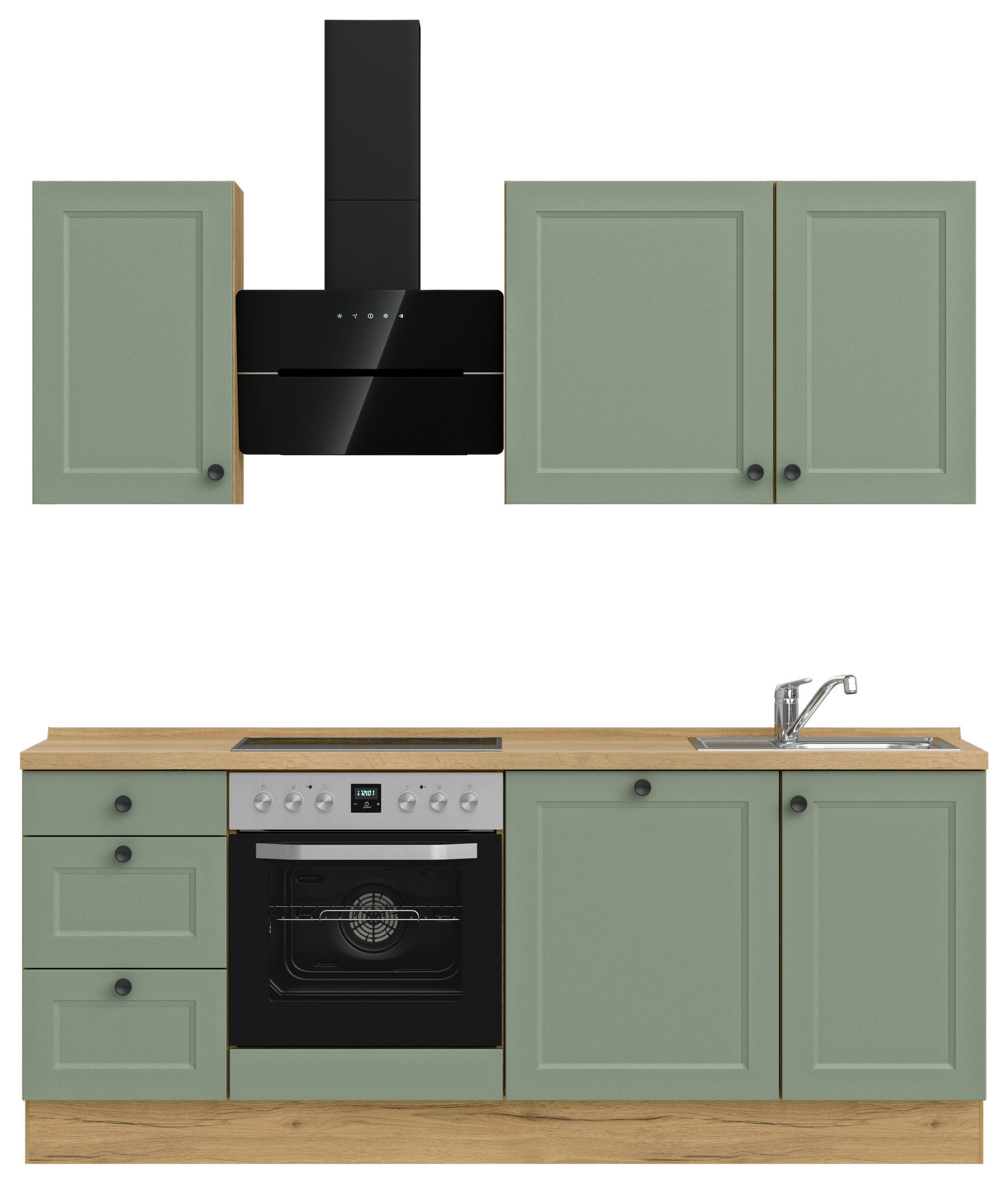 KÜCHENLEERBLOCK 210 cm   in Grün, Eichefarben  - Eichefarben/Schwarz, MODERN, Holzwerkstoff/Metall (210cm) - Nobilia
