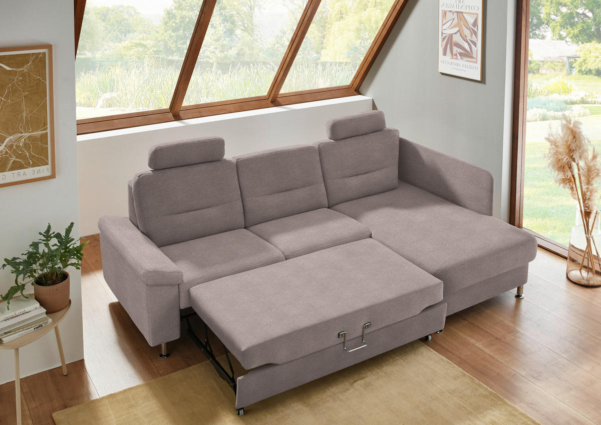ECKSOFA  in Flachgewebe Altrosa  244/160 cm  - Alufarben/Altrosa, KONVENTIONELL, Textil/Metall (244/160cm) - Beldomo Comfort