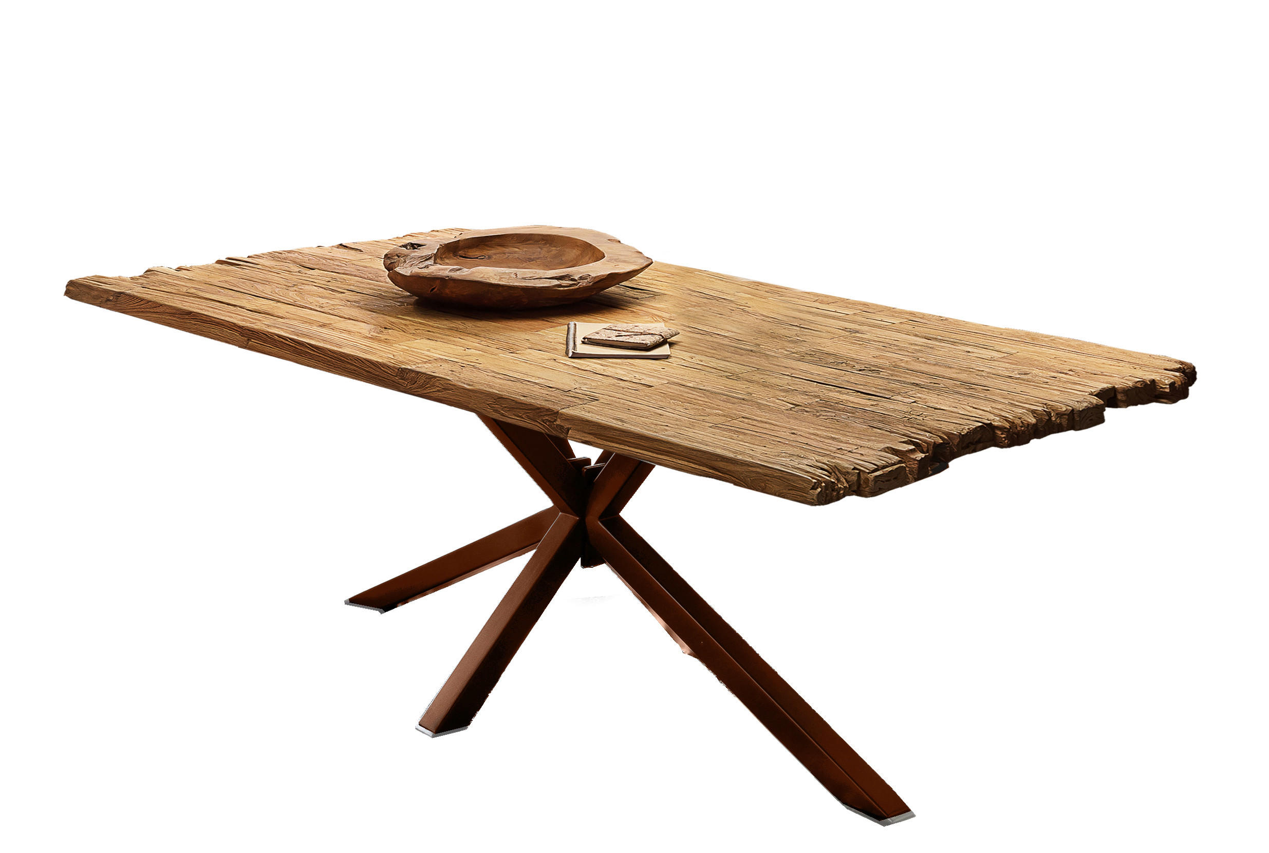 ESSTISCH 200/100/79 cm Echtholz  Holz, Metall rechteckig Braun, Naturfarben  - Braun/Naturfarben, MODERN, Holz/Metall (200/100/79cm) - MID.YOU