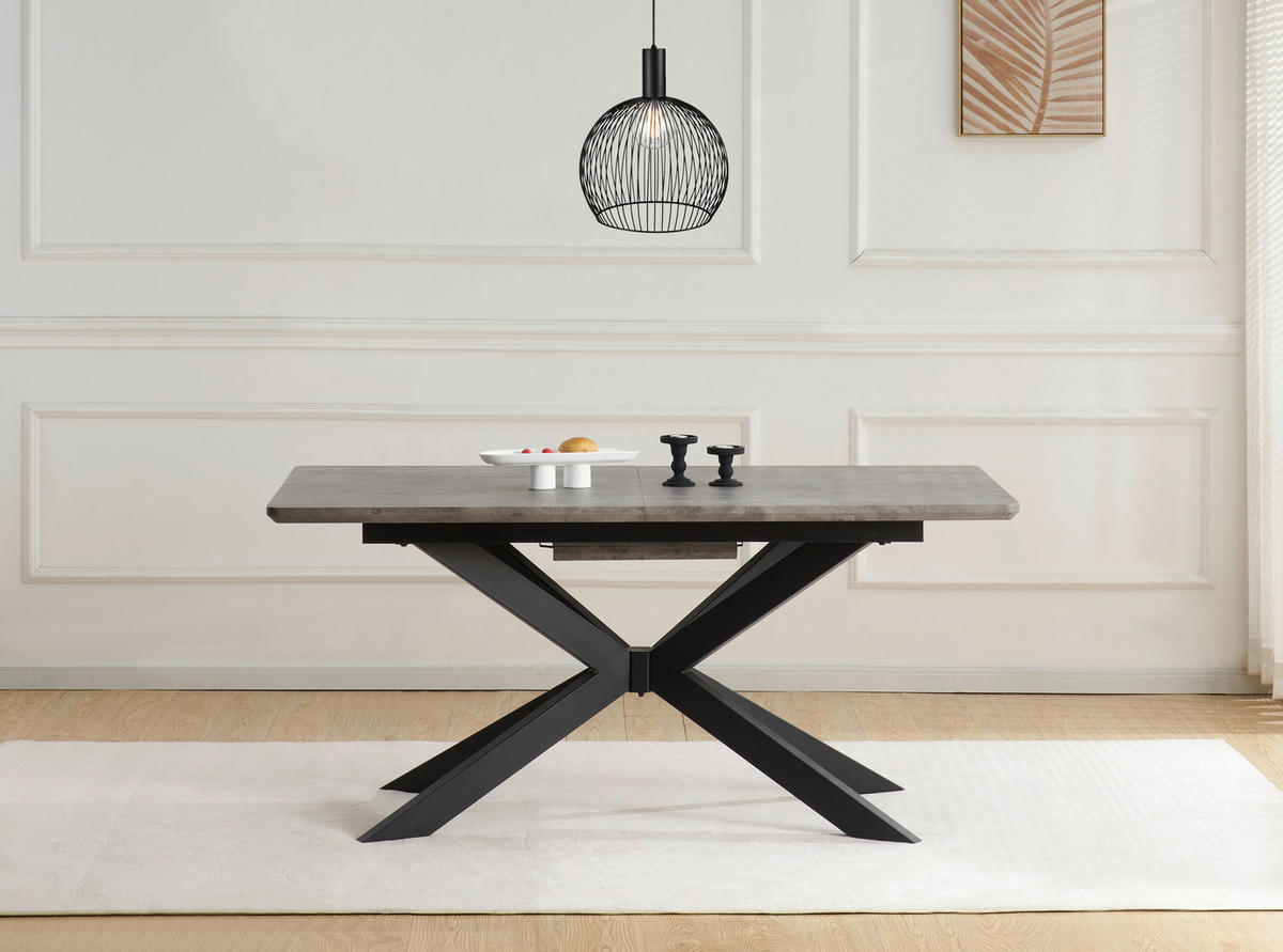 ESSTISCH Grau rechteckig  ausziehbar  - Schwarz/Grau, KONVENTIONELL, Holzwerkstoff/Metall (160-200/76/90cm) - MID.YOU