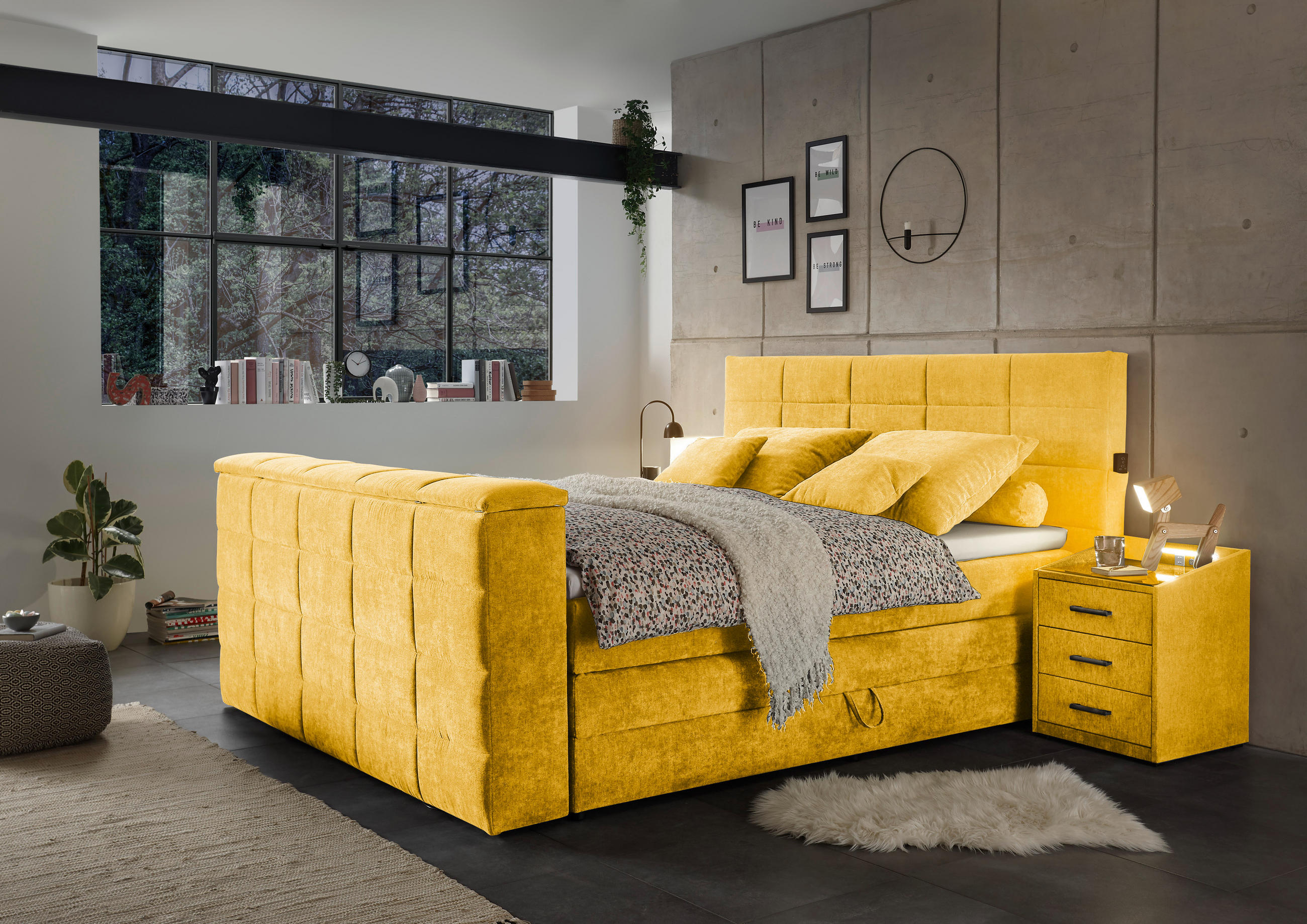 BOXSPRINGBETT 180/200 cm  in Gelb  - Gelb, KONVENTIONELL, Textil (180/200cm) - Carryhome