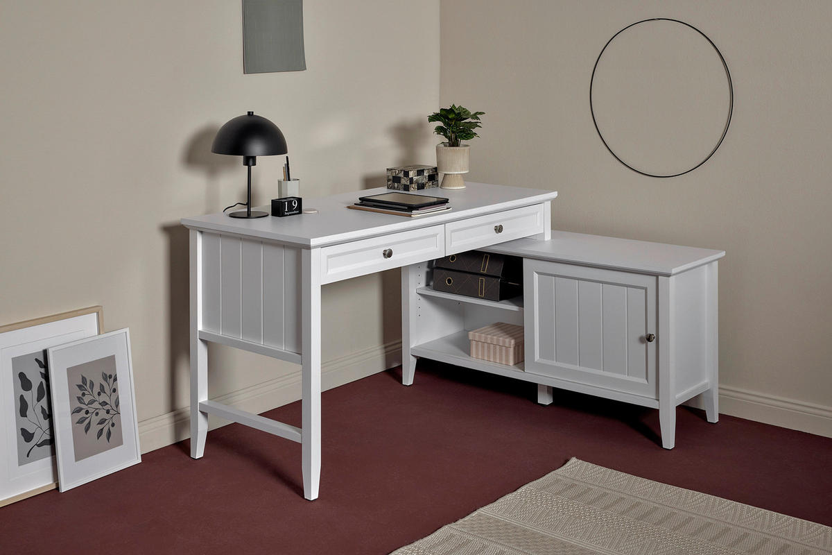 ECKSCHREIBTISCH 145/120/77 cm  in Weiss  - Weiss/Silberfarben, Modern, Holzwerkstoff/Metall (145/120/77cm) - MID.YOU