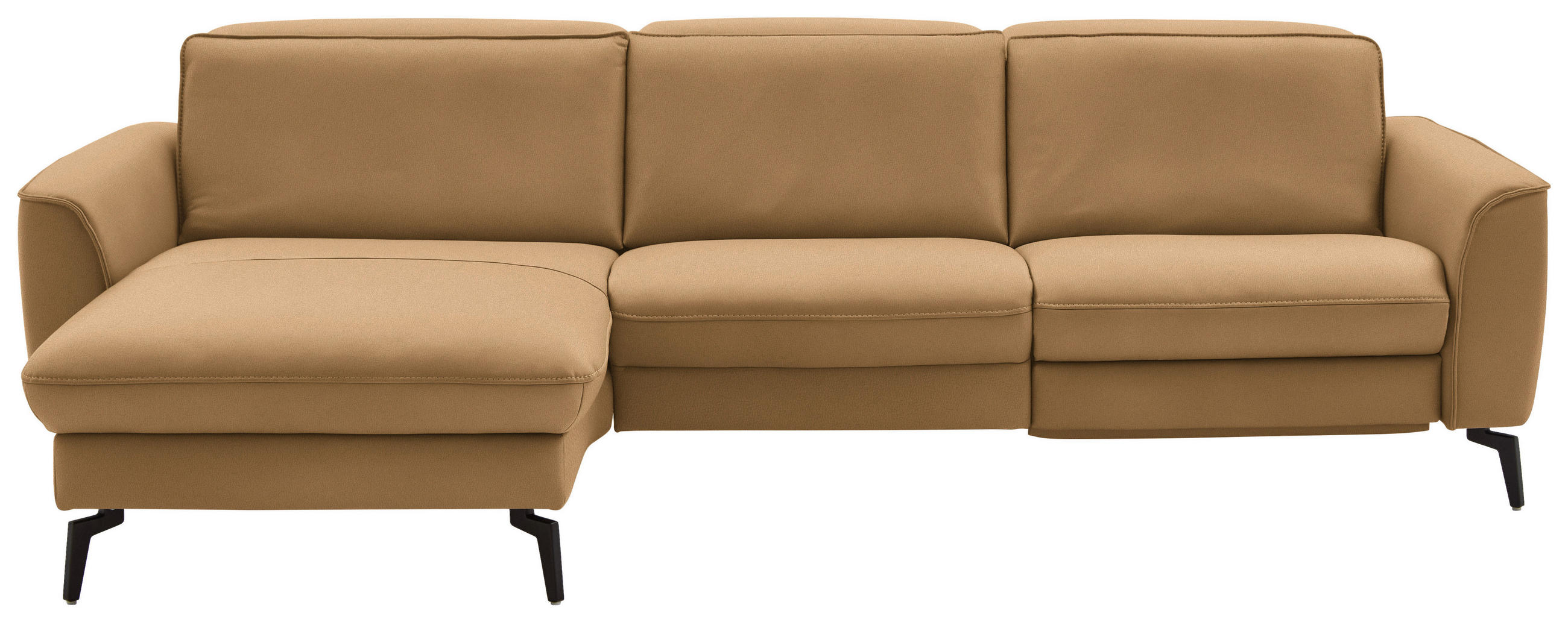 ECKSOFA in Echtleder Honig  - Schwarz/Honig, Natur, Leder/Metall (168/281cm) - Valdera