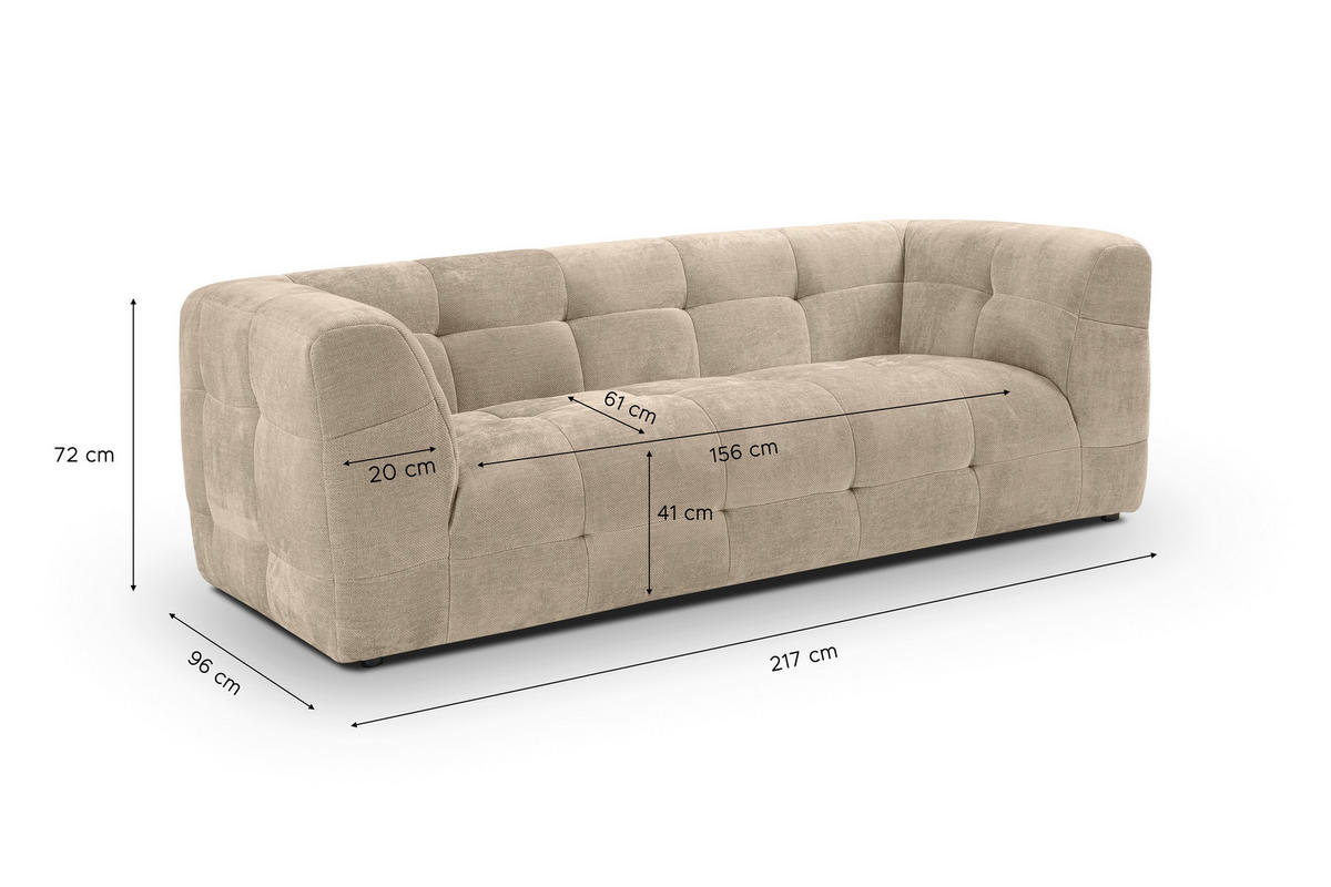 3-SITZER-SOFA TENSO Flachgewebe Beige  - Beige/Schwarz, Basics, Kunststoff/Textil (217/72/96cm) - MID.YOU