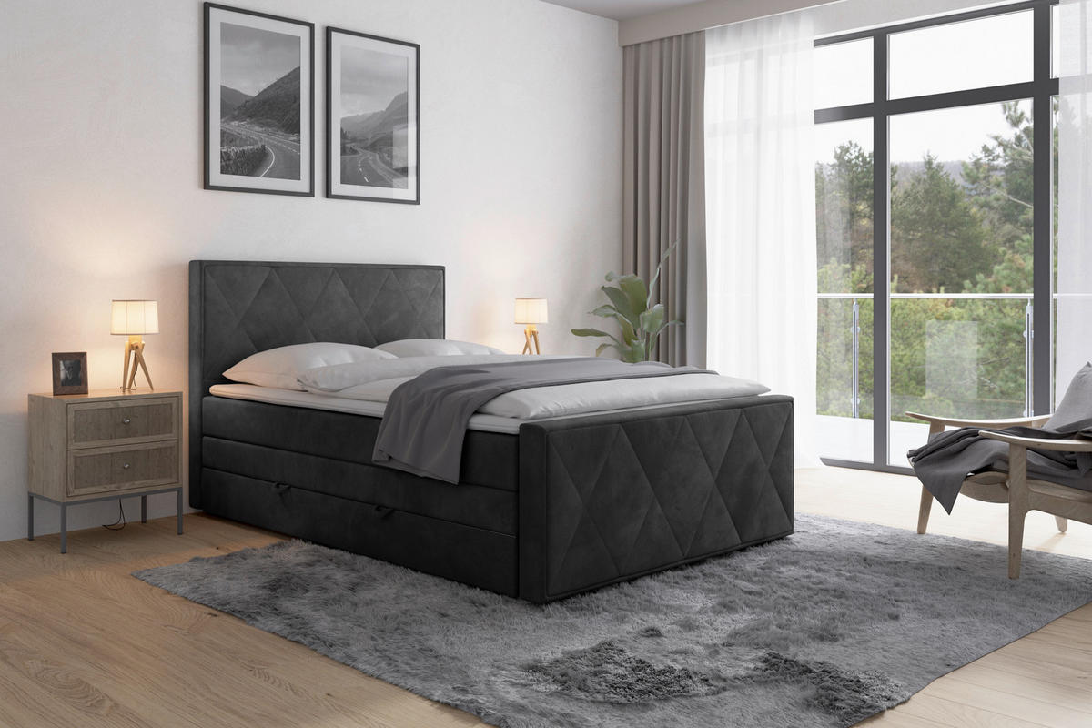 BOXSPRINGBETT 140/200 cm  in Schwarz  - Schwarz, MODERN, Holz/Kunststoff (140/200cm) - MID.YOU